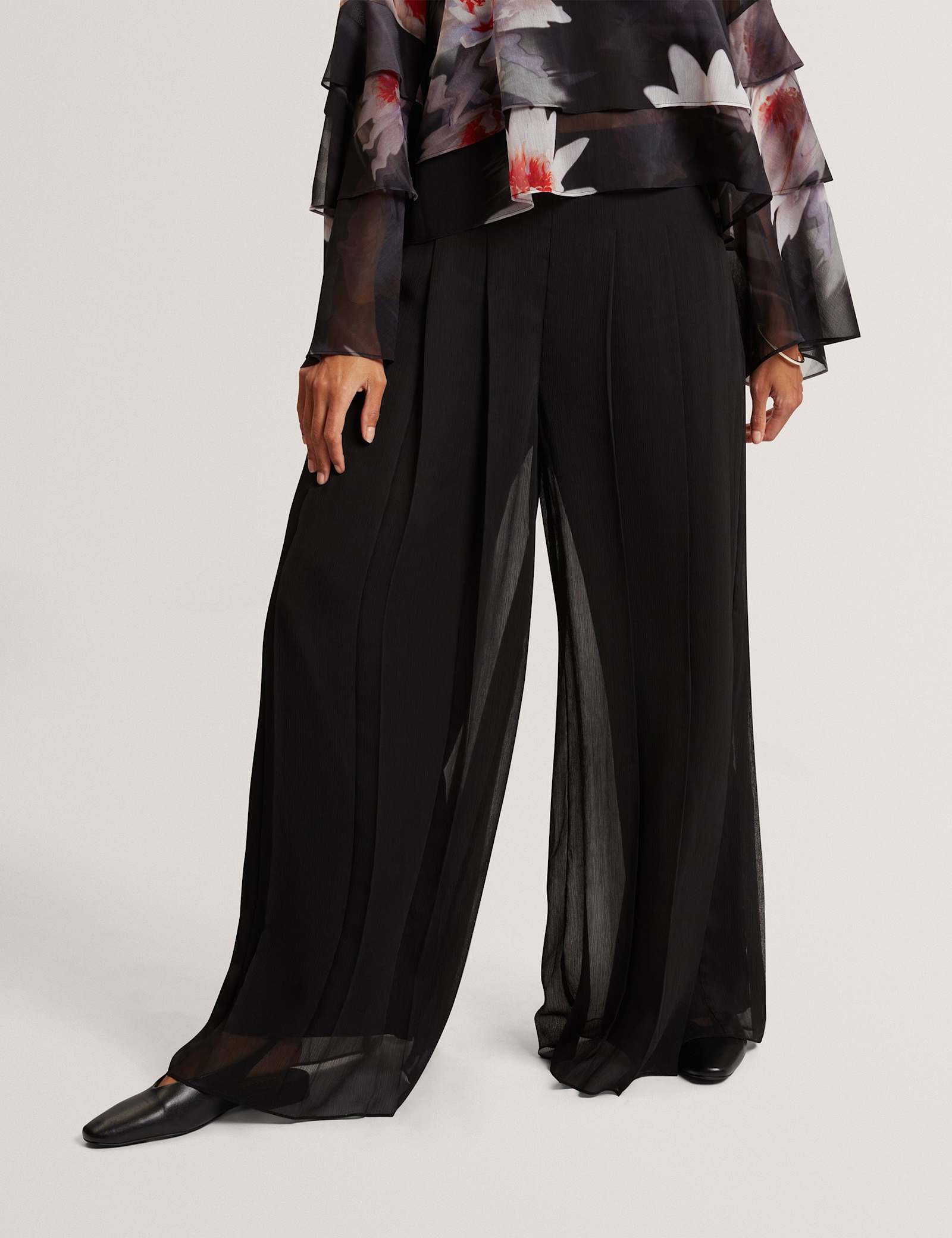 Sheer Pleated Wide Leg Trousers - image 5