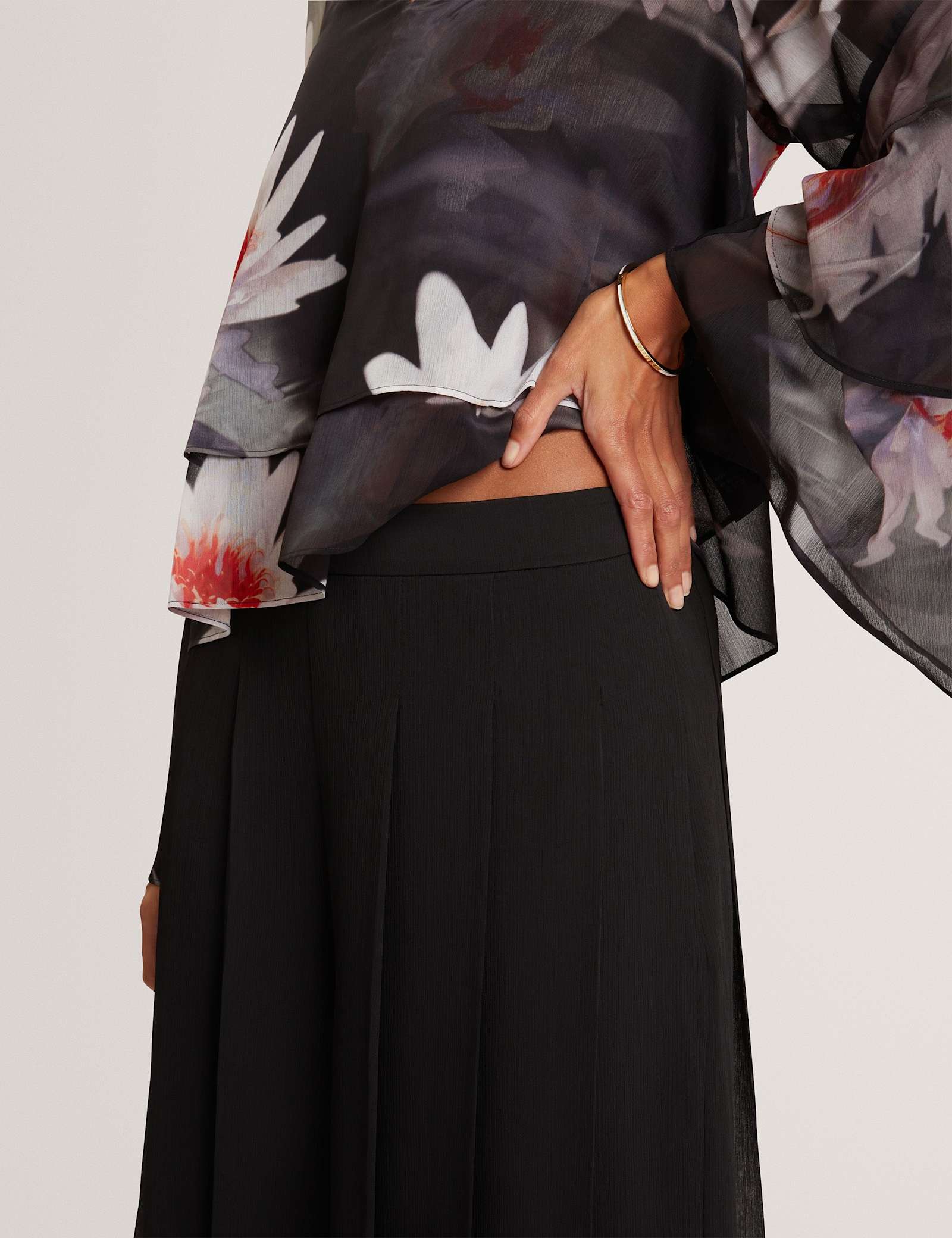 Sheer Pleated Wide Leg Trousers - image 2