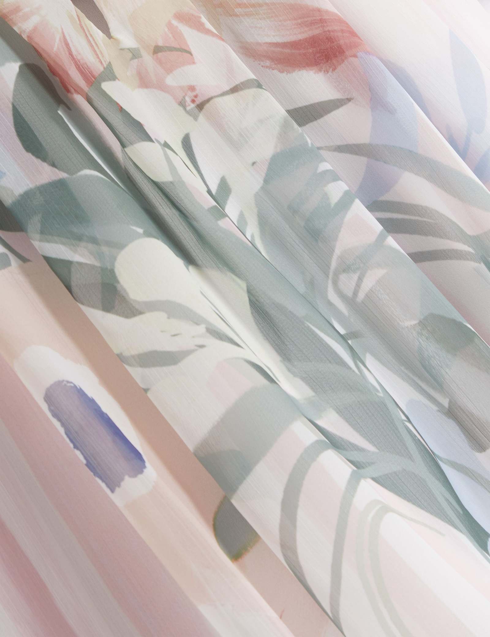 Botanical Print Pleated Angel Sleeve Top - image 4
