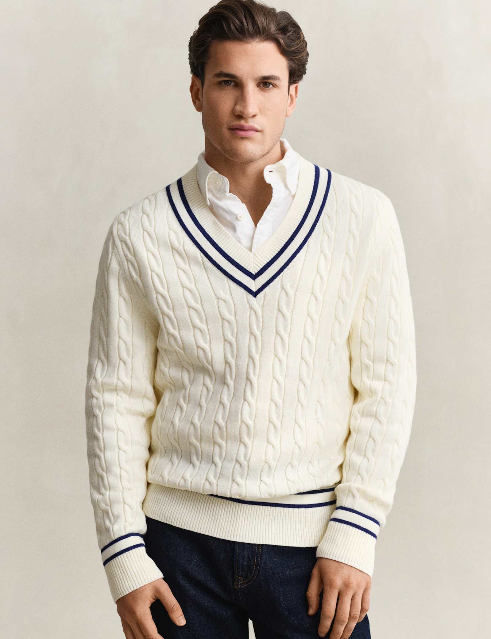 Pure Cotton Cable V-Neck Jumper - image 2