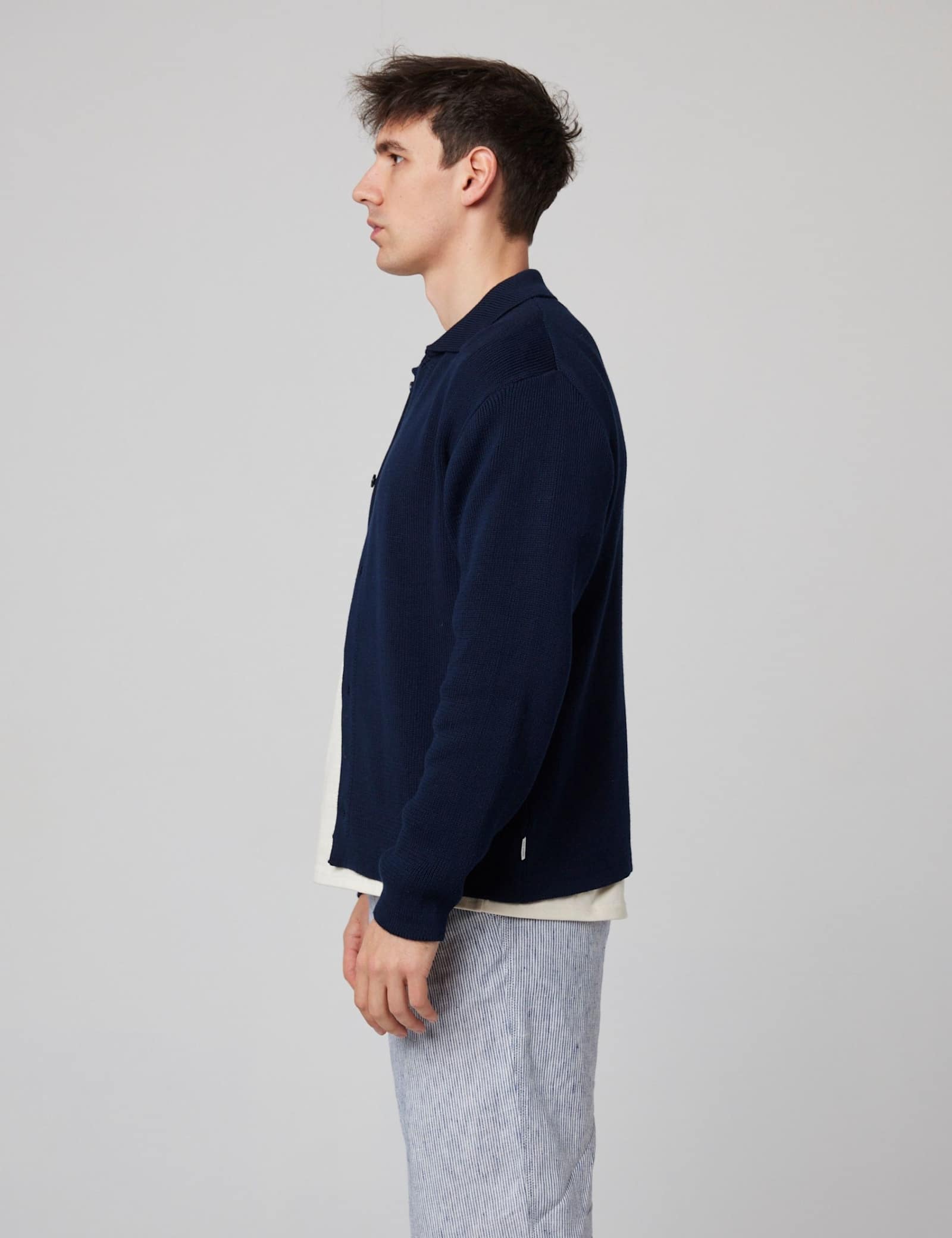 Pure Cotton Ribbed Collared Neck Cardigan - image 4