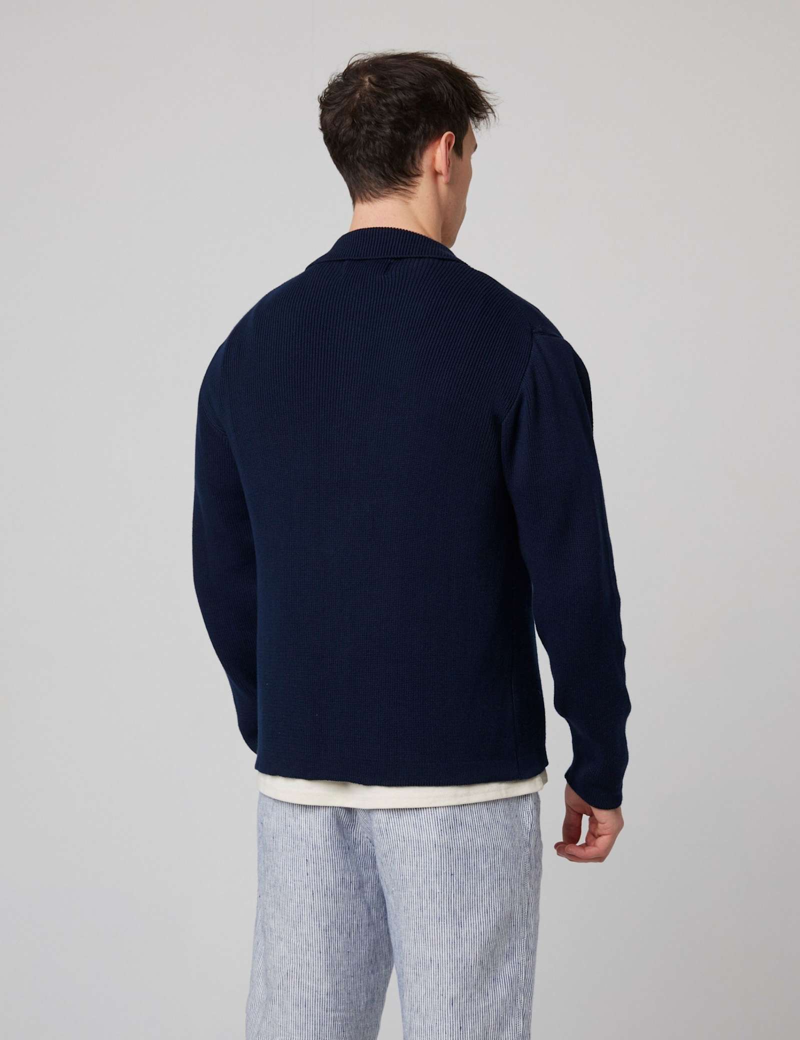 Pure Cotton Ribbed Collared Neck Cardigan - image 3