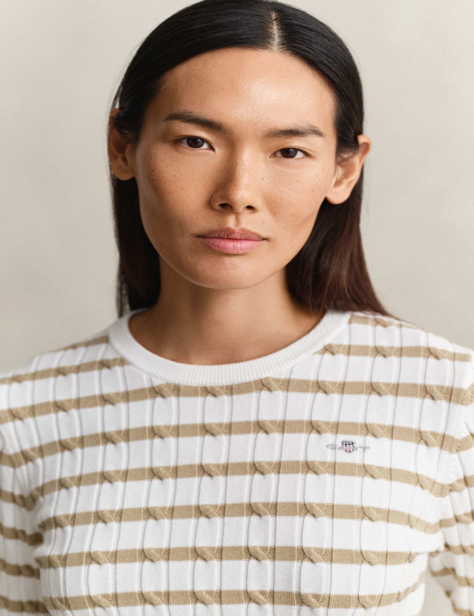 Cotton Rich Cable Striped Crew Neck Jumper - image 4