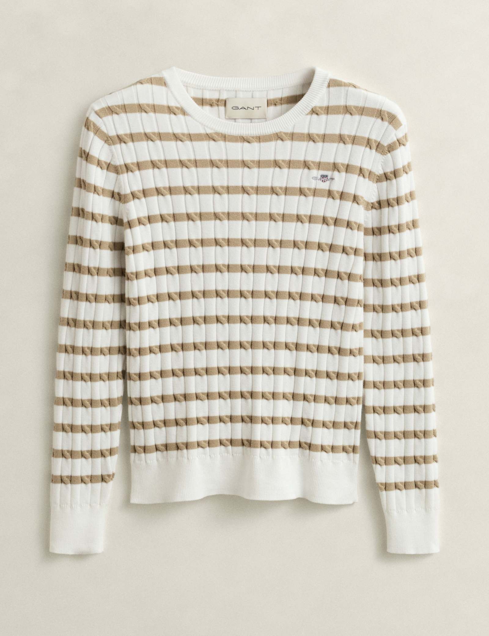Cotton Rich Cable Striped Crew Neck Jumper - image 1