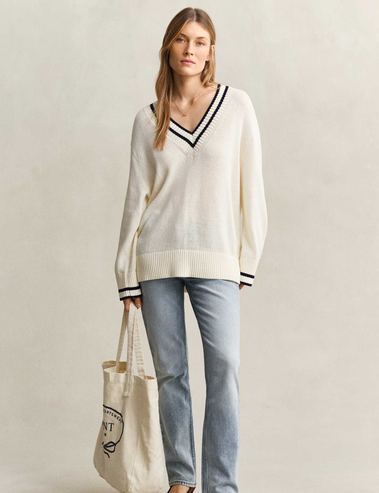 Pure Cotton Ribbed V-Neck Jumper - image 3