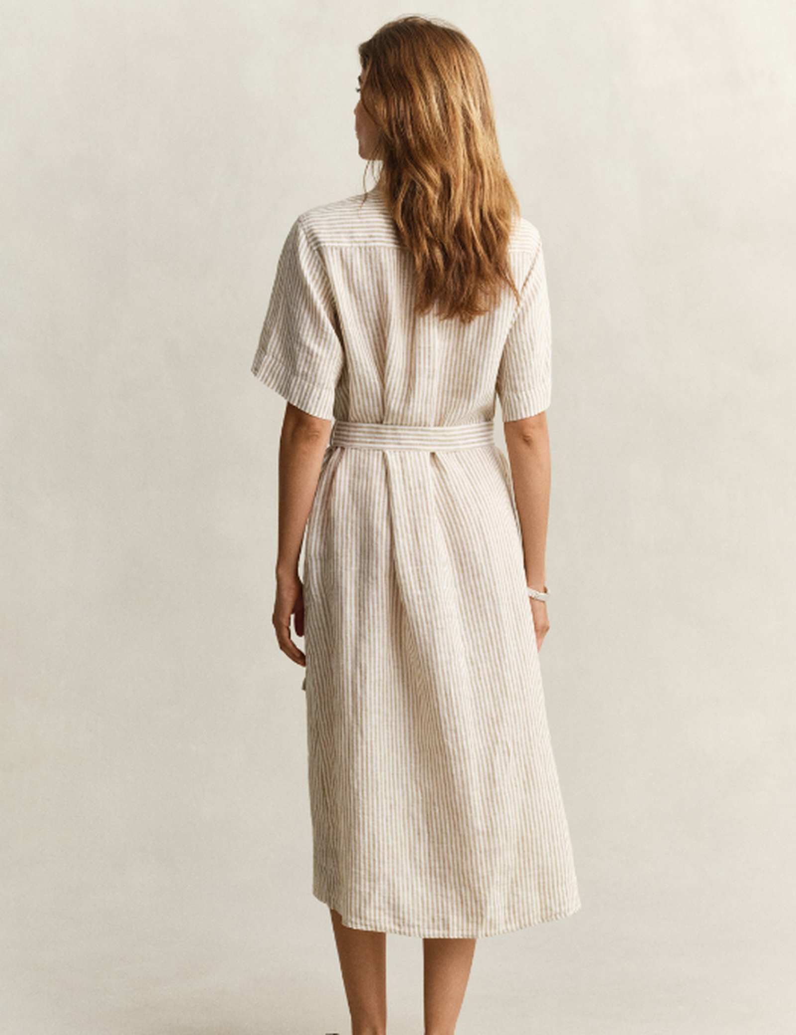 Pure Linen Striped Midi Shirt Dress - image 5