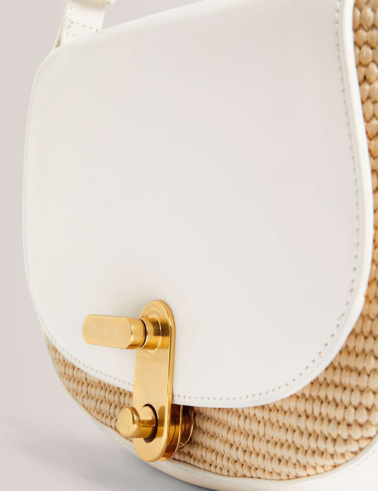Faux Leather Raffia Twist Lock Shoulder Bag - image 5