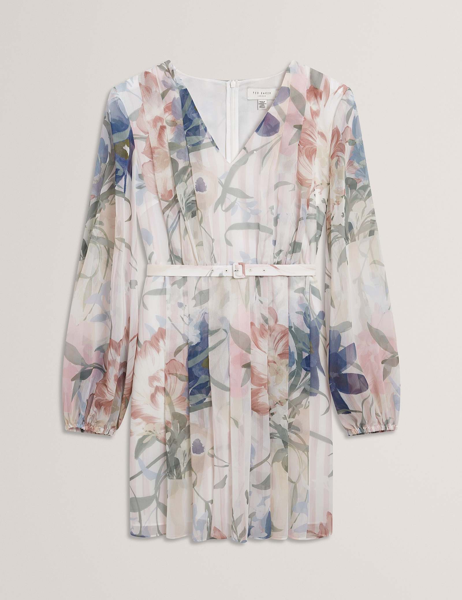 Floral Tie Waist Pleated Mini Smock Dress - image 1