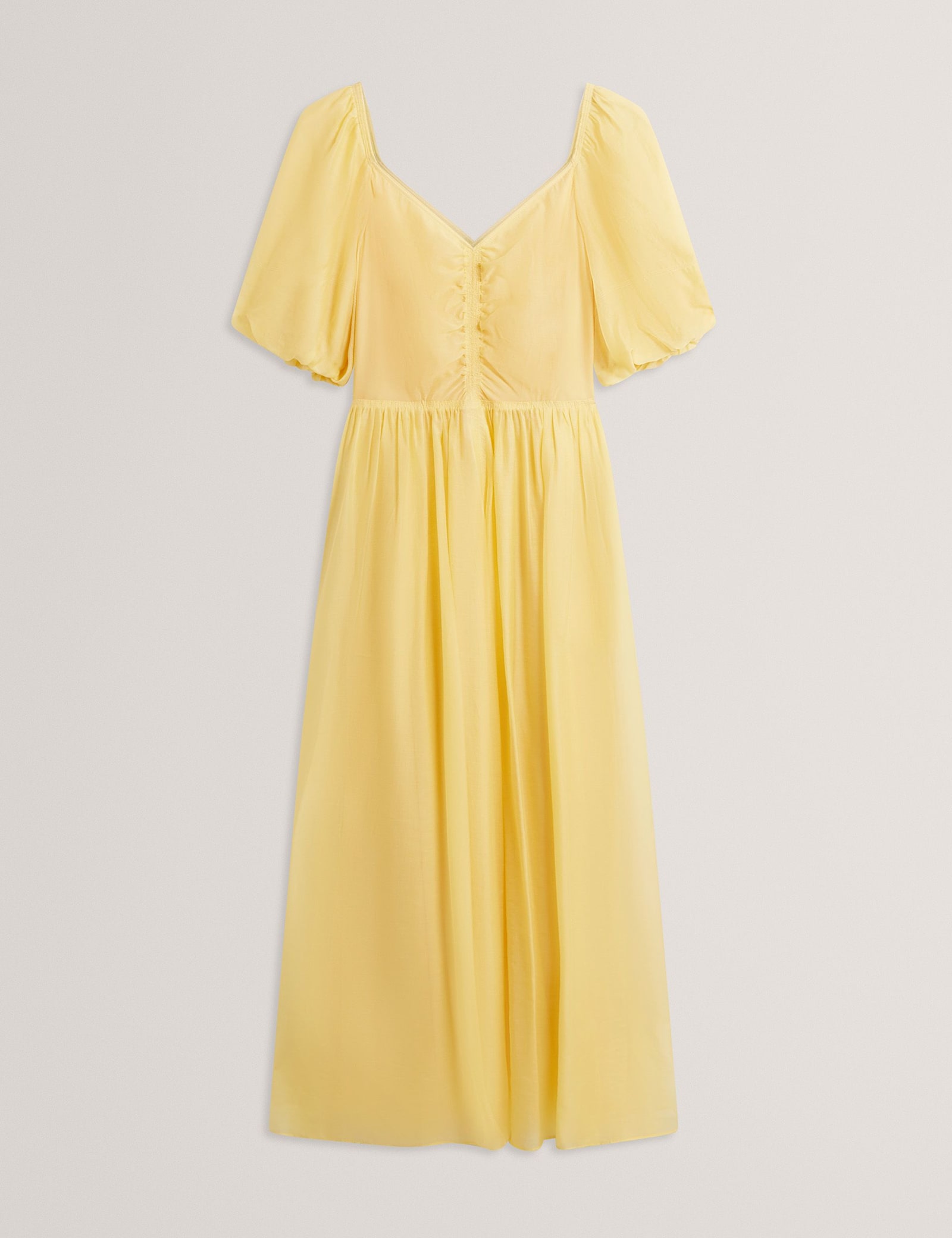 Puff Sleeve Ruched Midi Waisted Dress - image 1