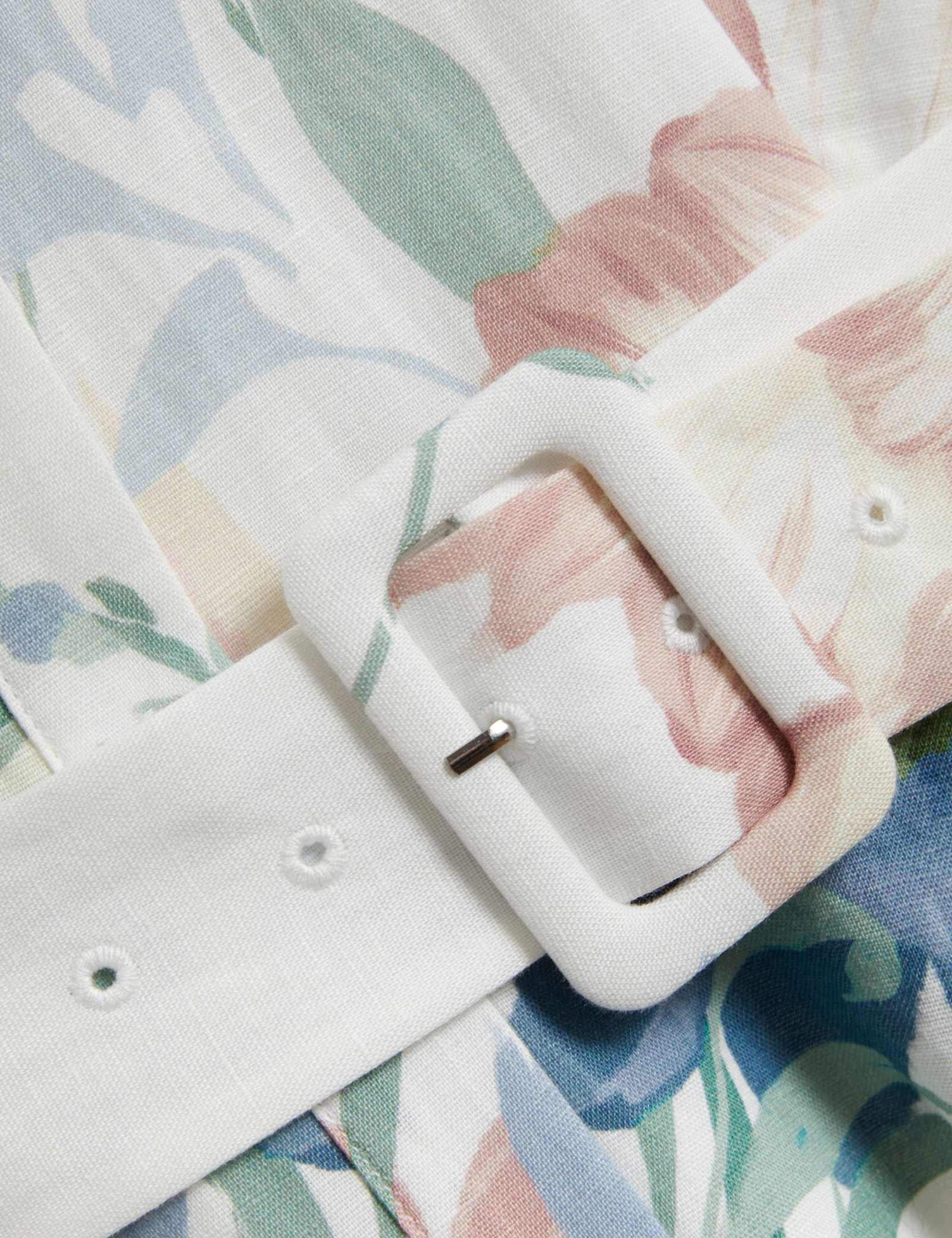 Linen Rich Print Puff Sleeve Midi Shirt Dress - image 4