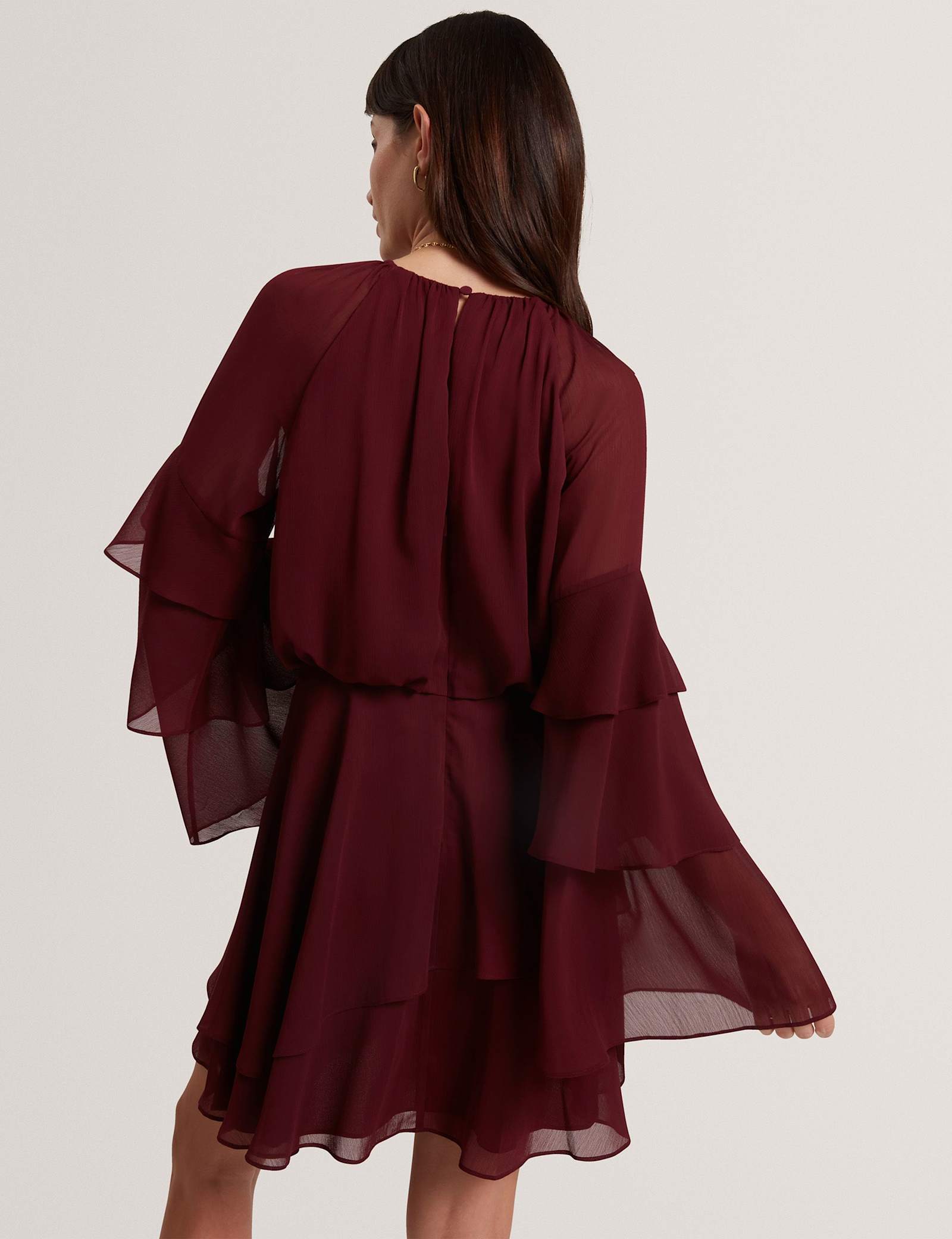High Neck Gathered Mini Tiered Dress - image 5