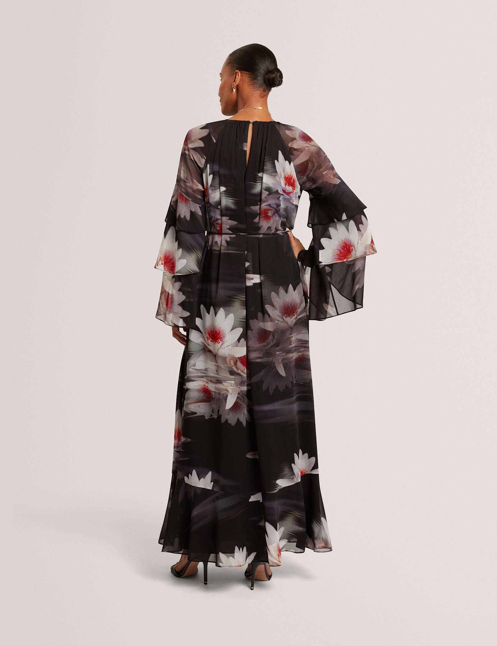 Floral Ruffle Sleeve Gathered Maxi Dress - image 5