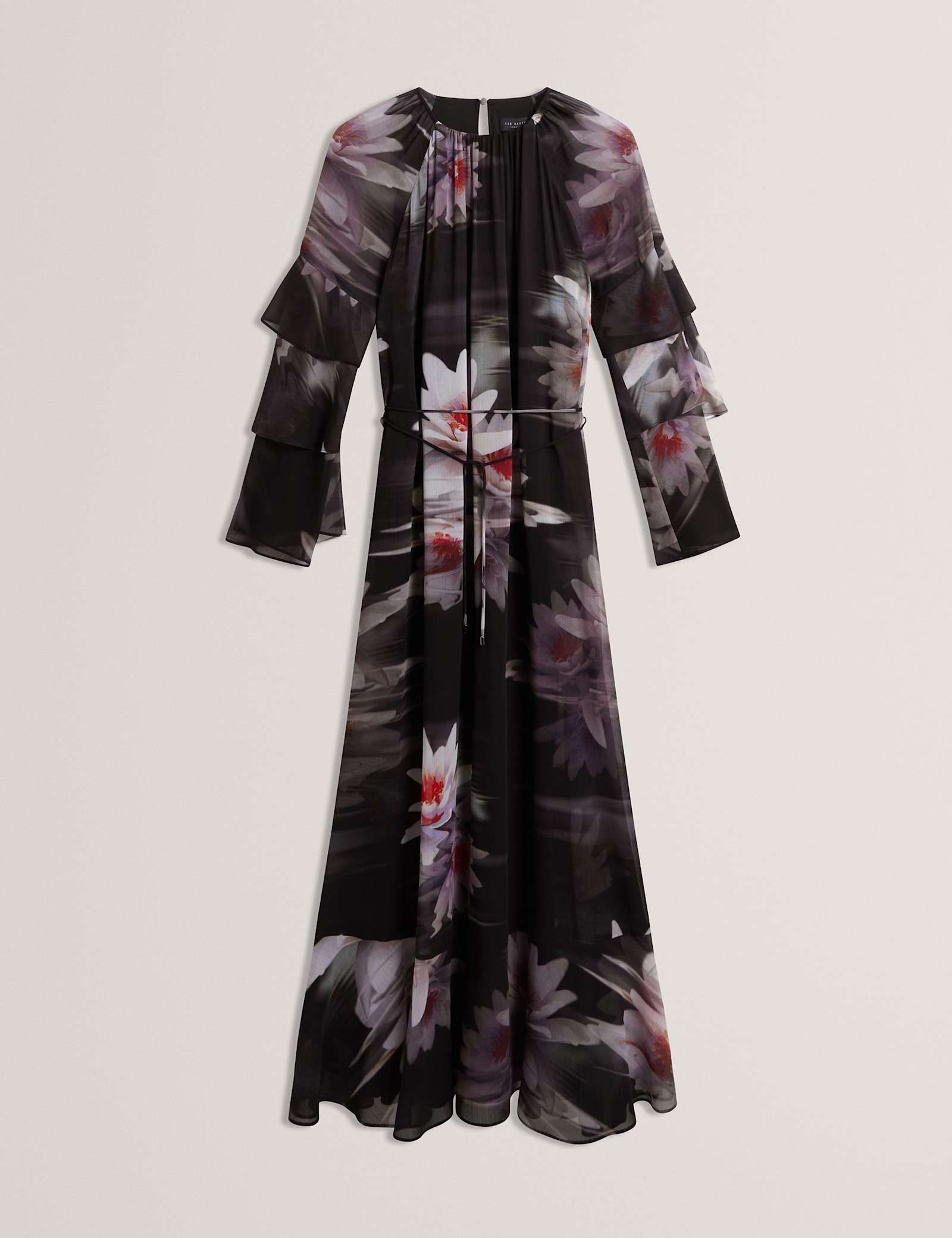 Floral Ruffle Sleeve Gathered Maxi Dress - image 1
