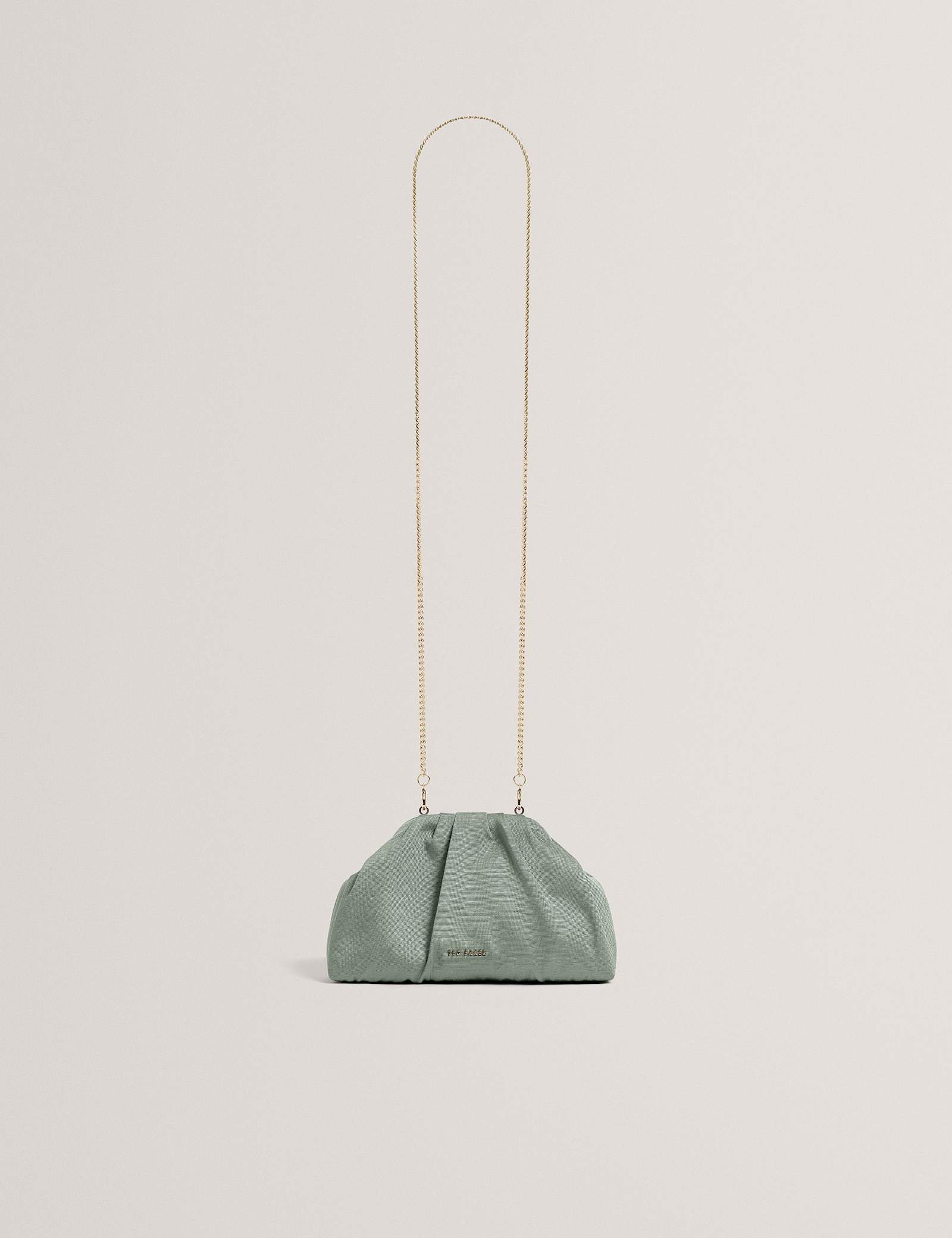 Fabric Gathered Chain Strap Clutch Bag - image 1