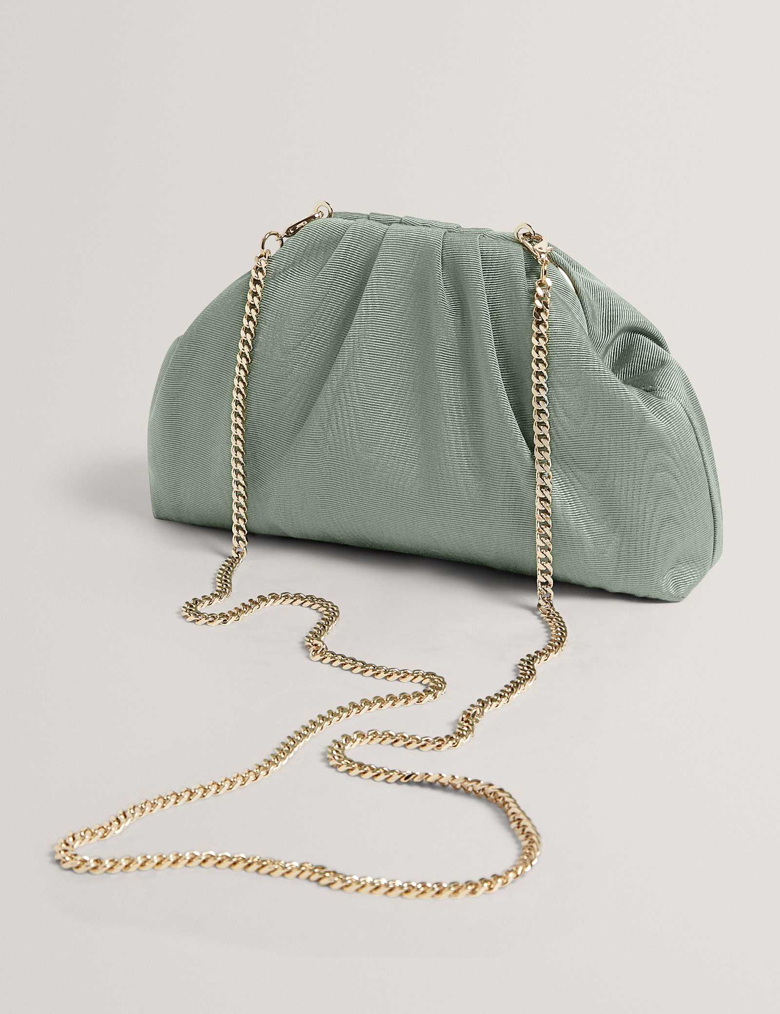 Fabric Gathered Chain Strap Clutch Bag - image 5