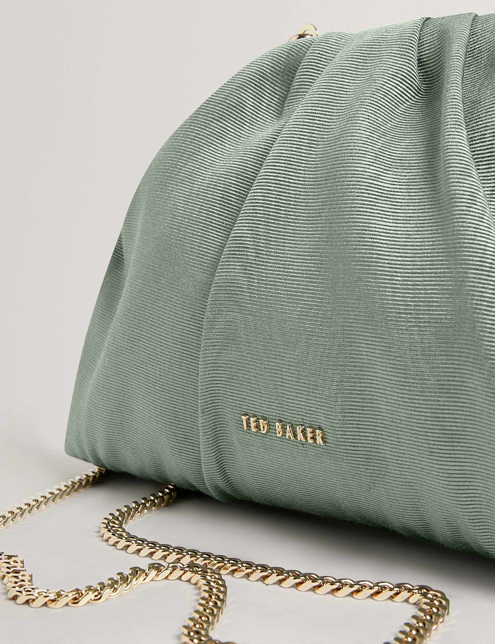Fabric Gathered Chain Strap Clutch Bag - image 2