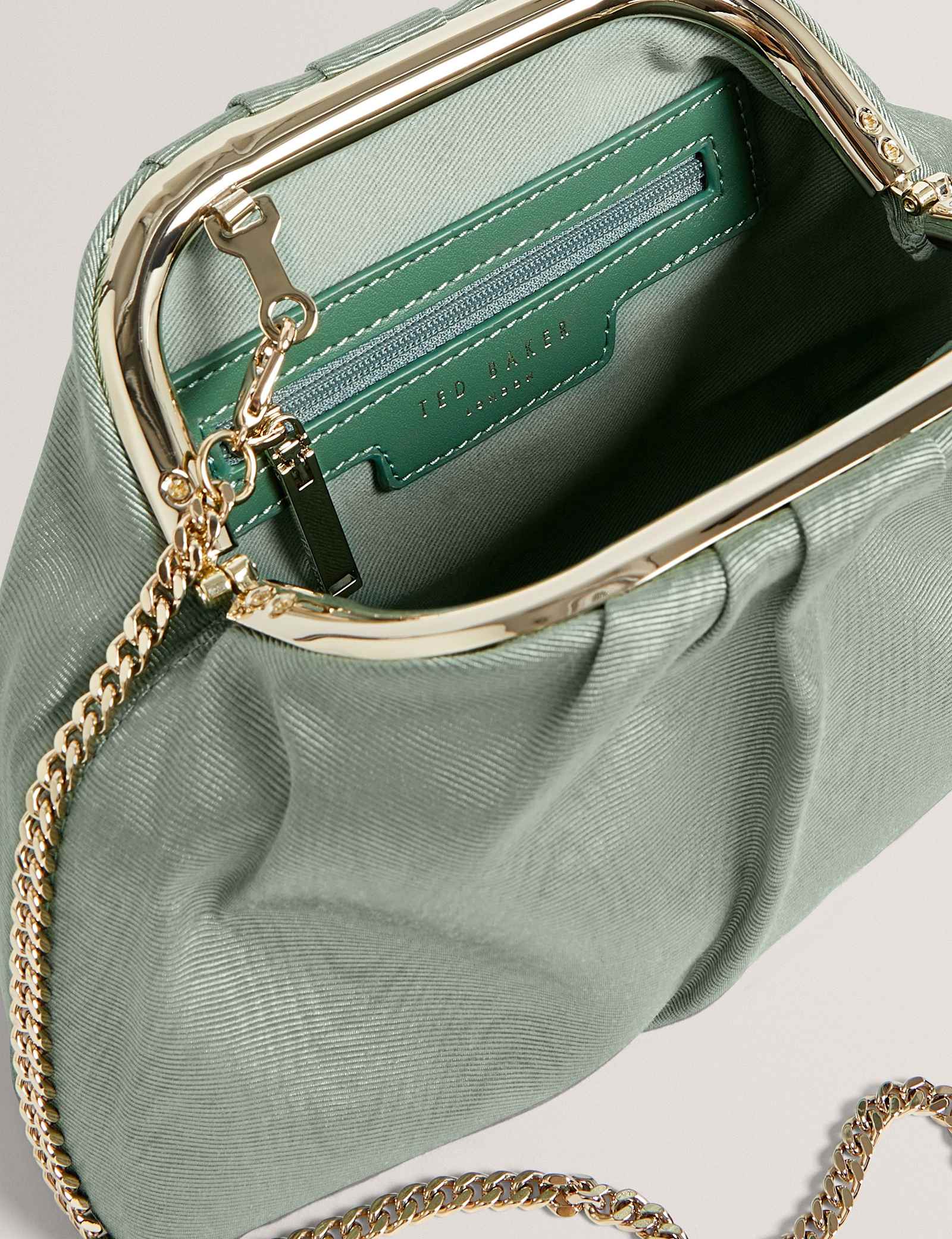 Fabric Gathered Chain Strap Clutch Bag - image 3