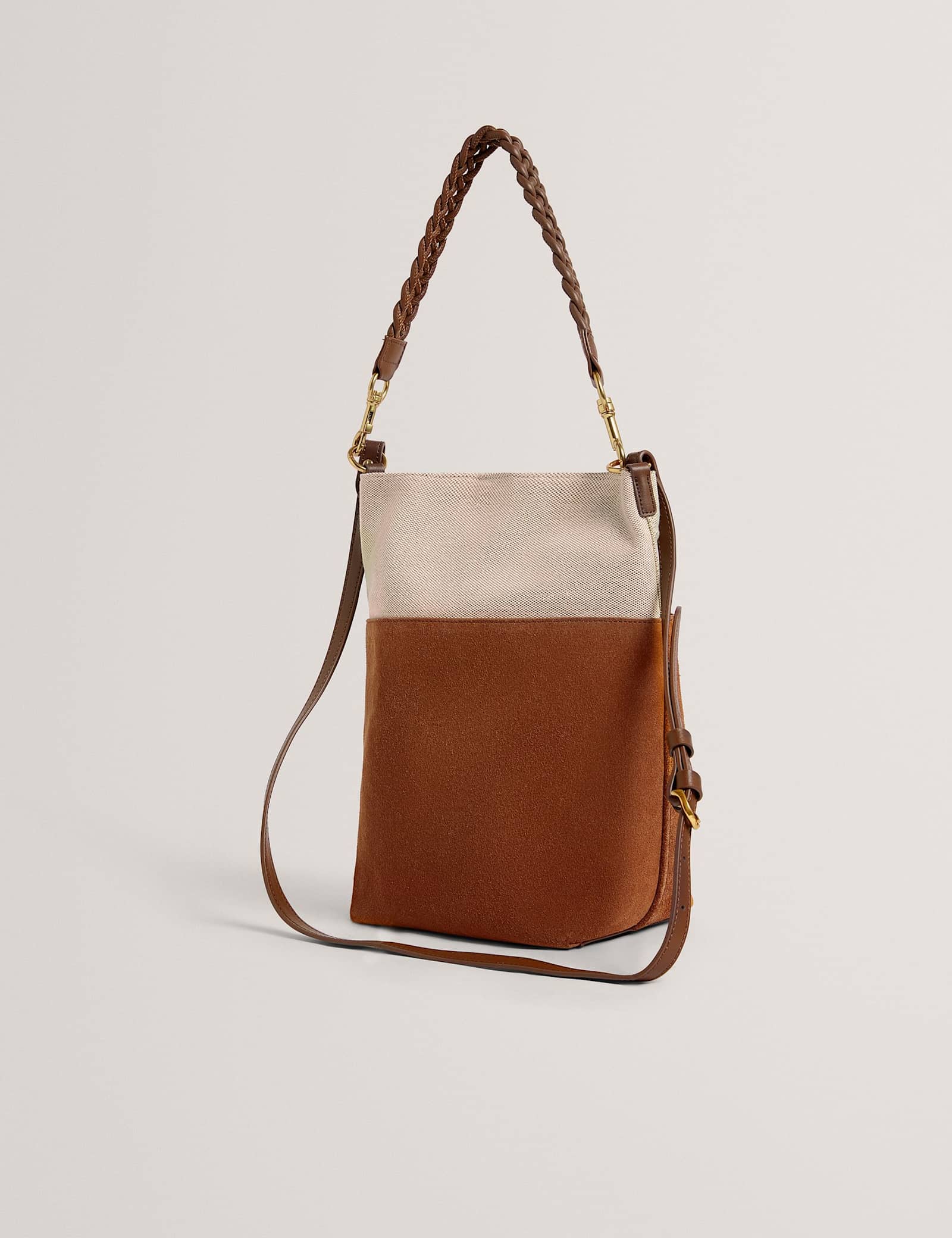 Suede Colour Block Braided Handle Bucket Bag - image 3