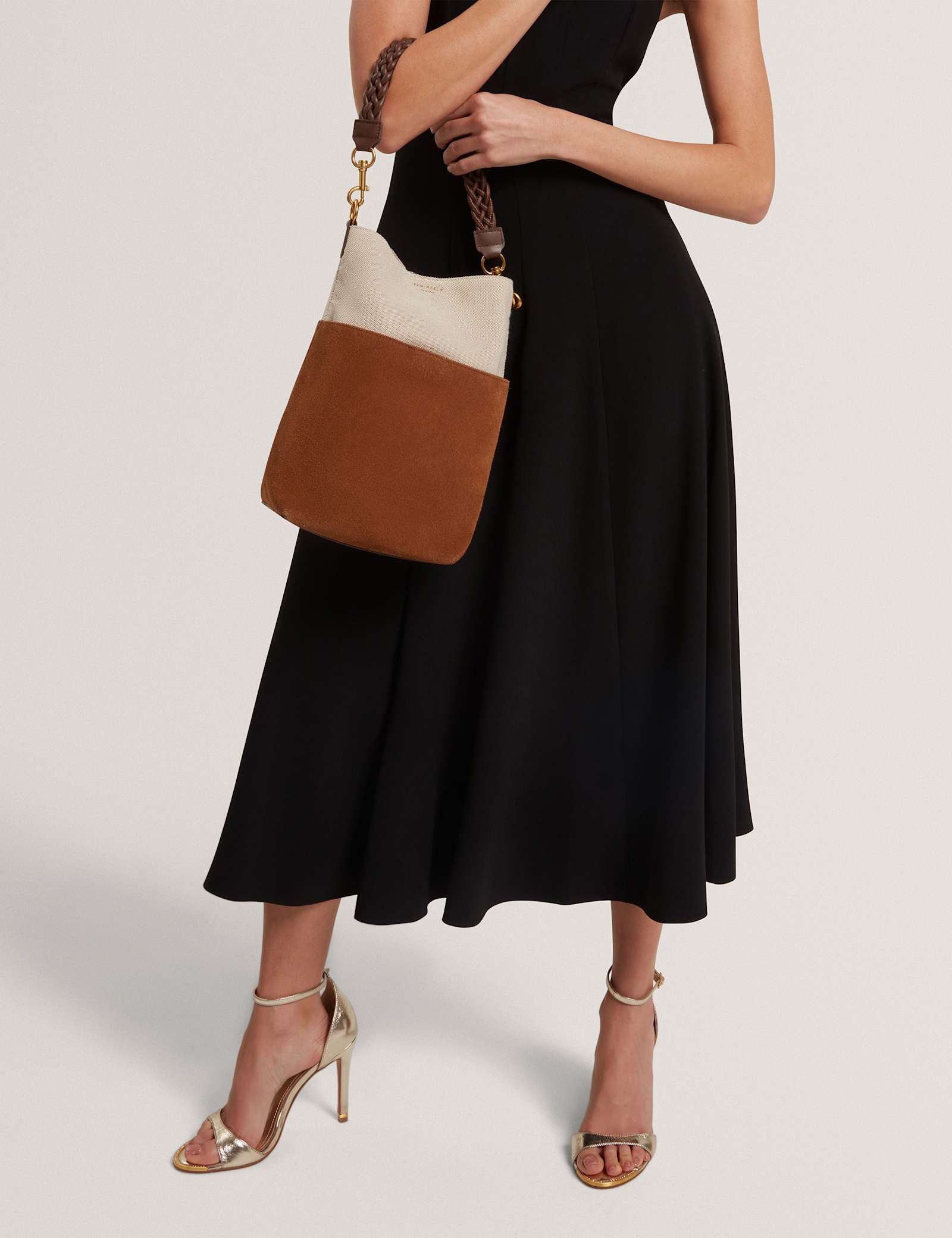 Suede Colour Block Braided Handle Bucket Bag - image 2