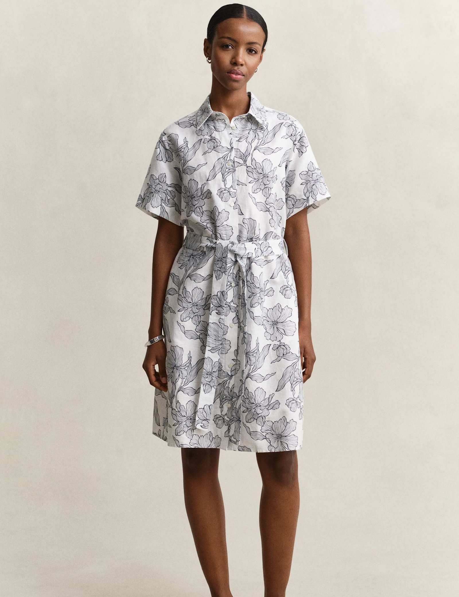 Linen Rich Floral Midi Shirt Dress - image 2