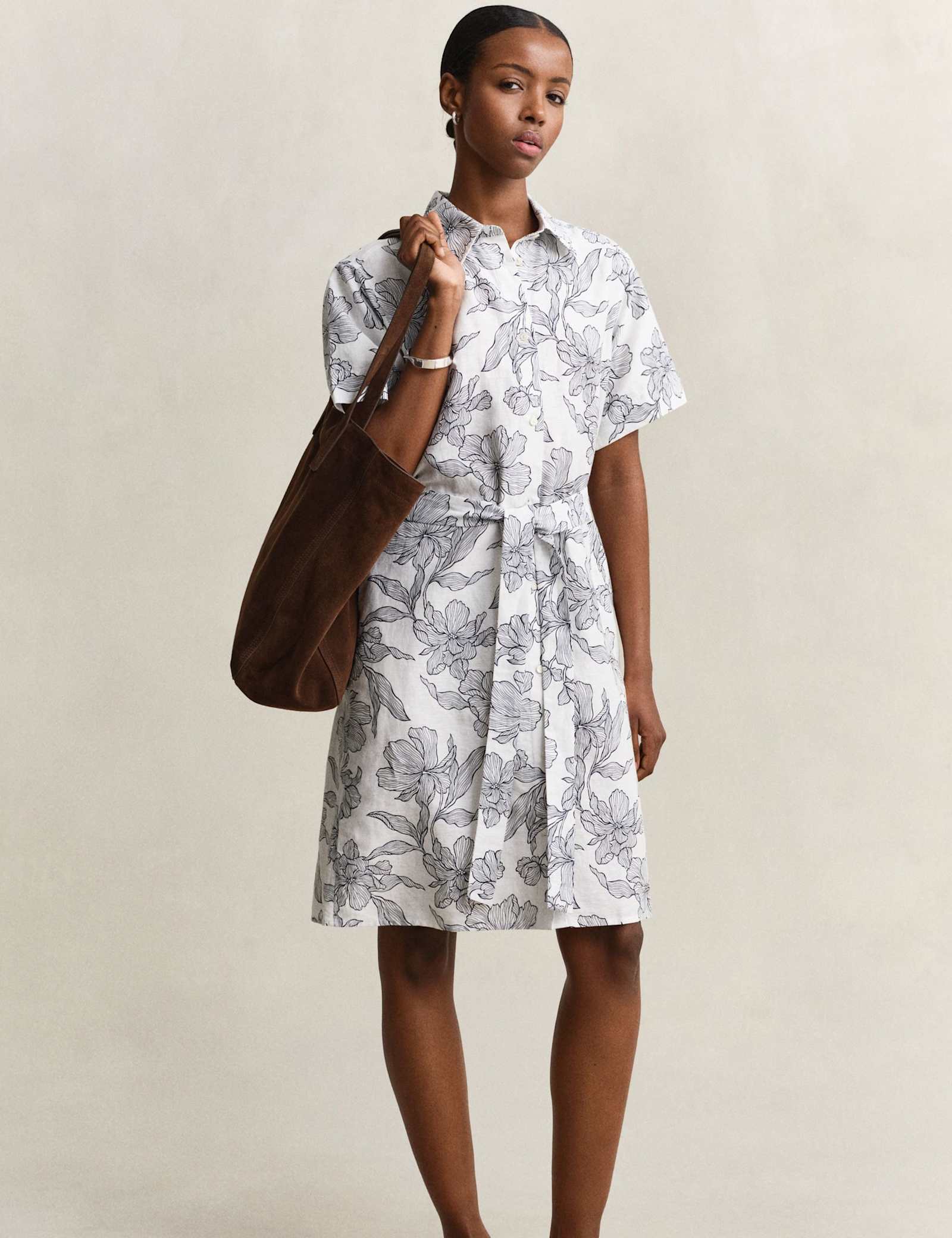Linen Rich Floral Midi Shirt Dress - image 3