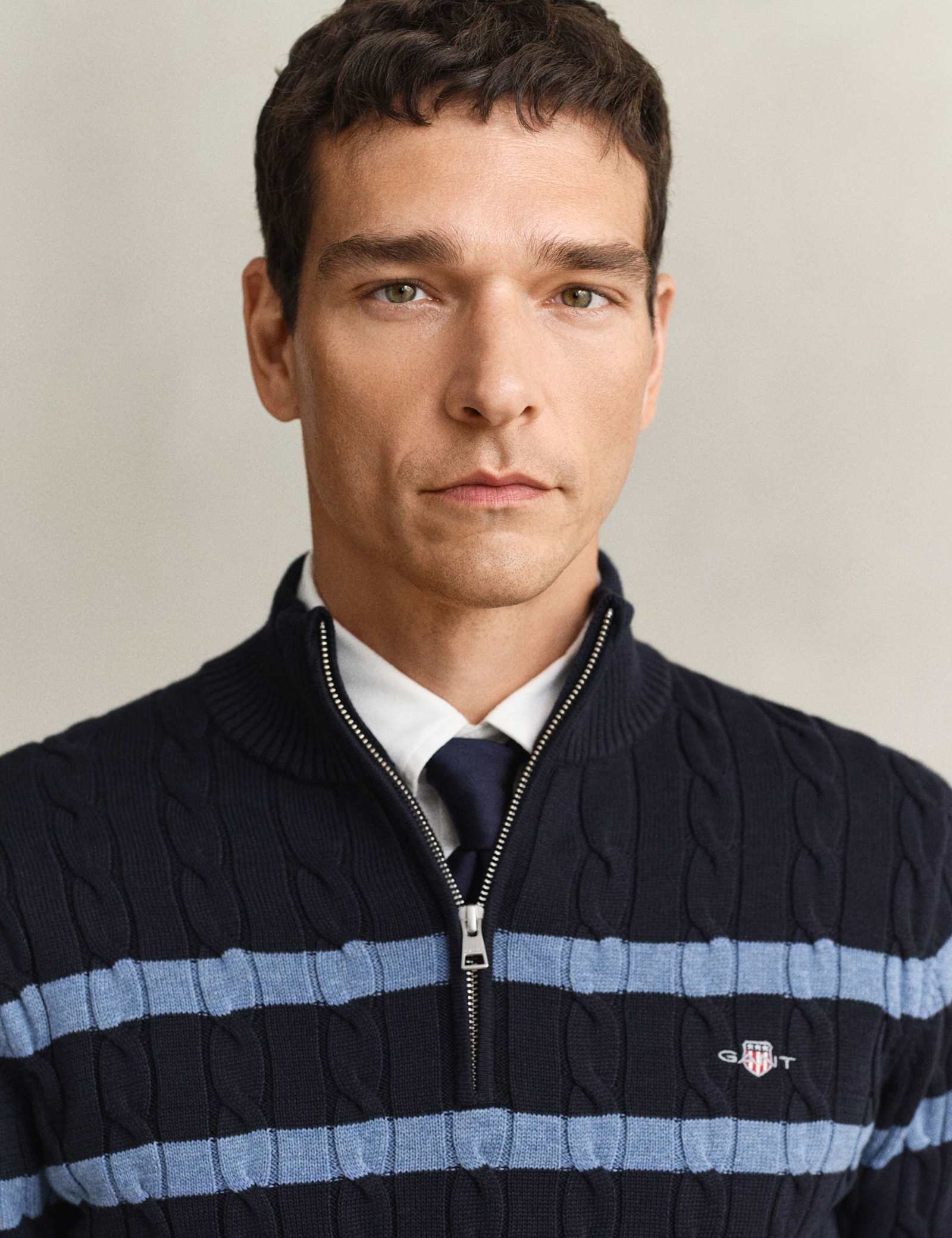 Pure Cotton Striped Half Zip Cable Jumper - image 3