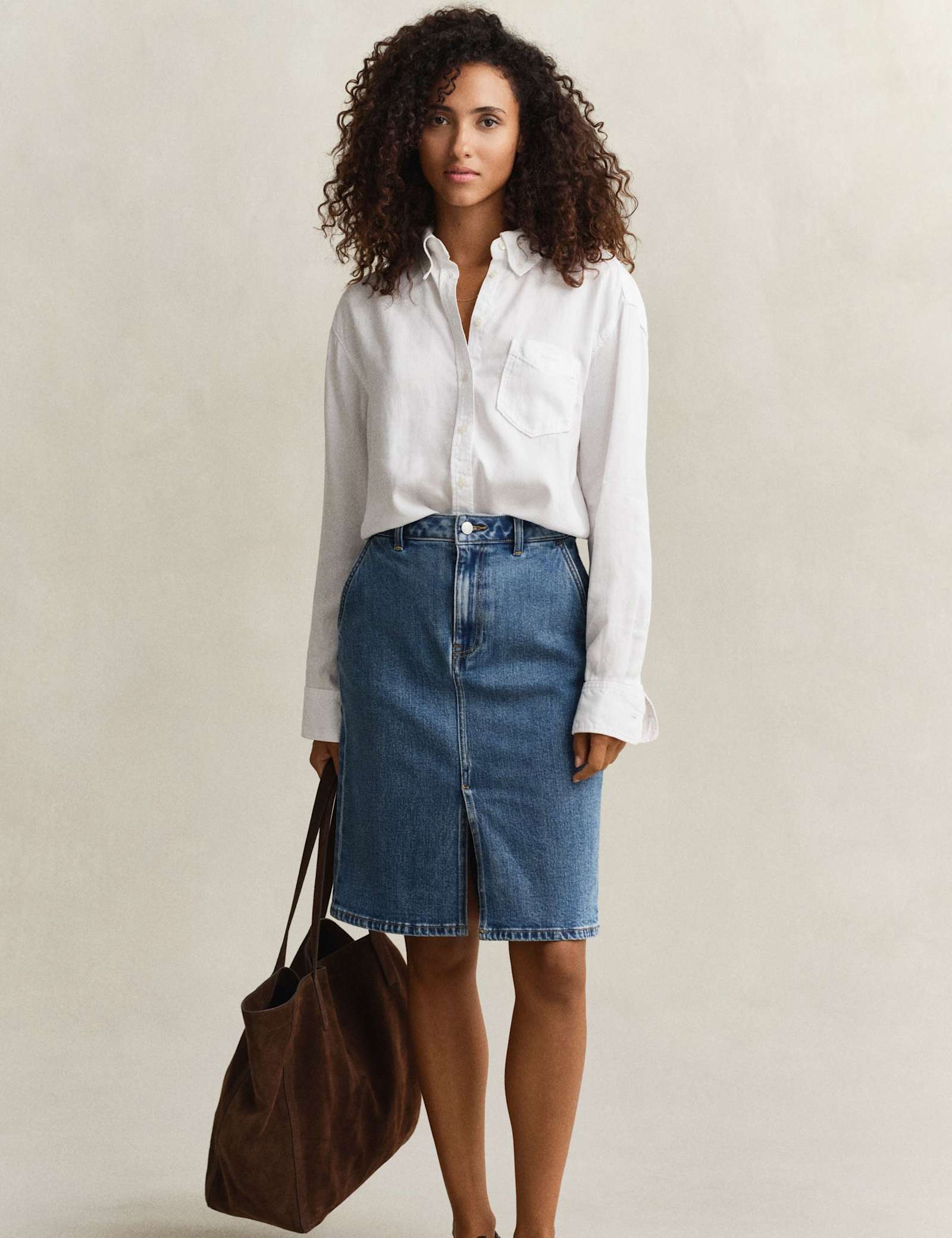 Denim Midi Pencil Skirt - image 2