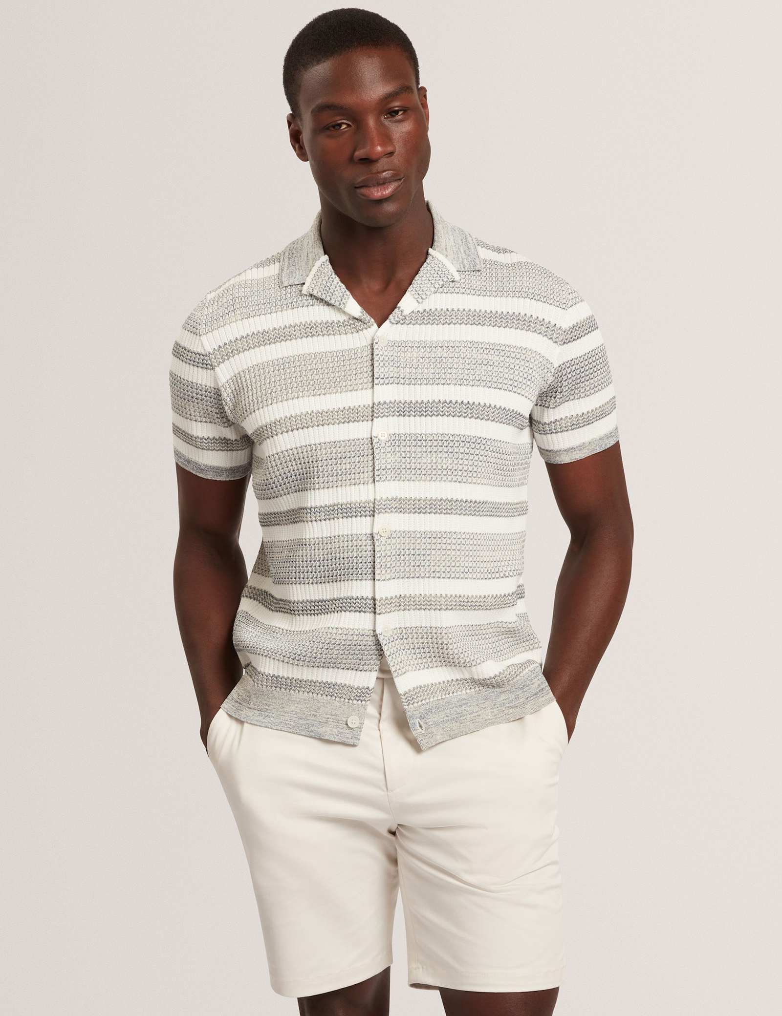 Striped Collared Neck Knitted Shirt - image 1