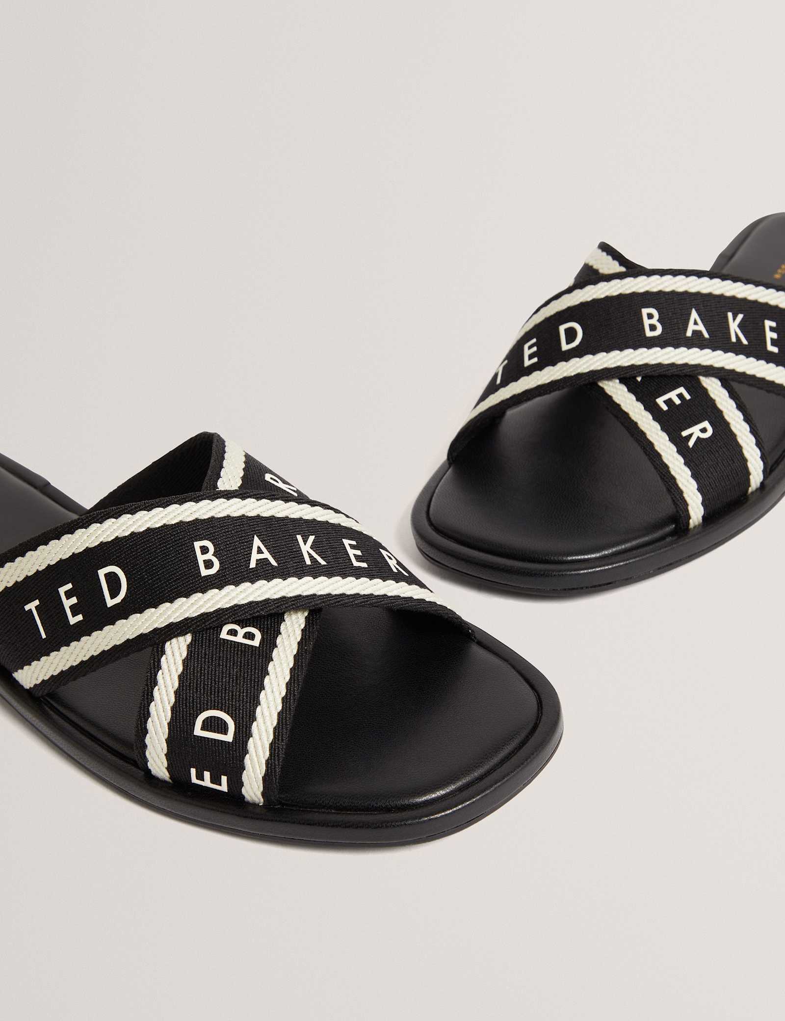 Logo Webbing Crossover Strap Flat Sandals - image 3