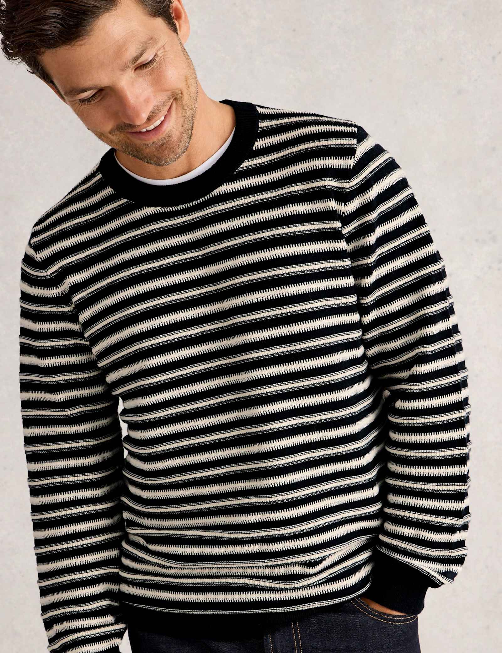 Pure Cotton Striped Crew Neck Jumper - image 3