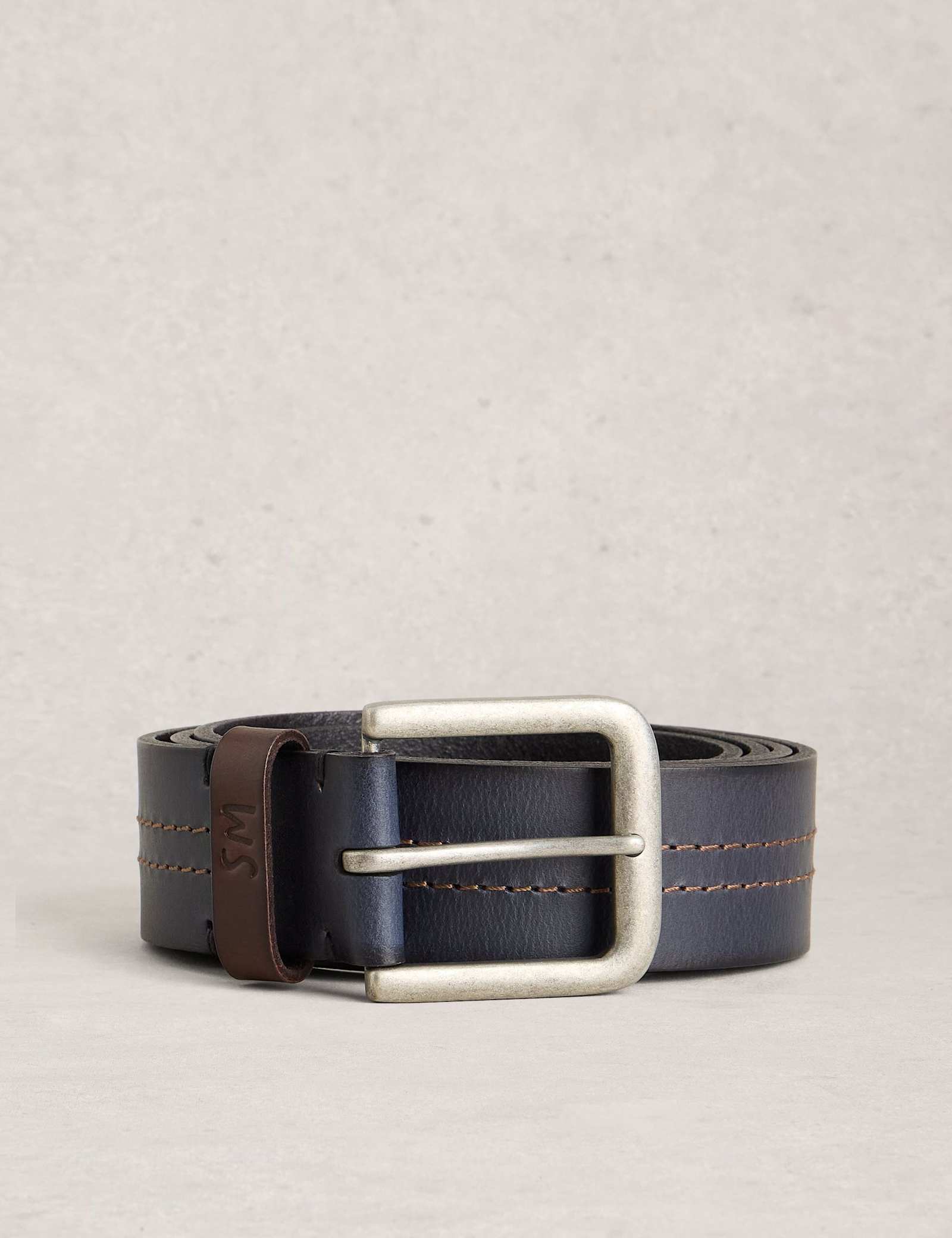 Leather Double Stitch Detail Belt - image 1