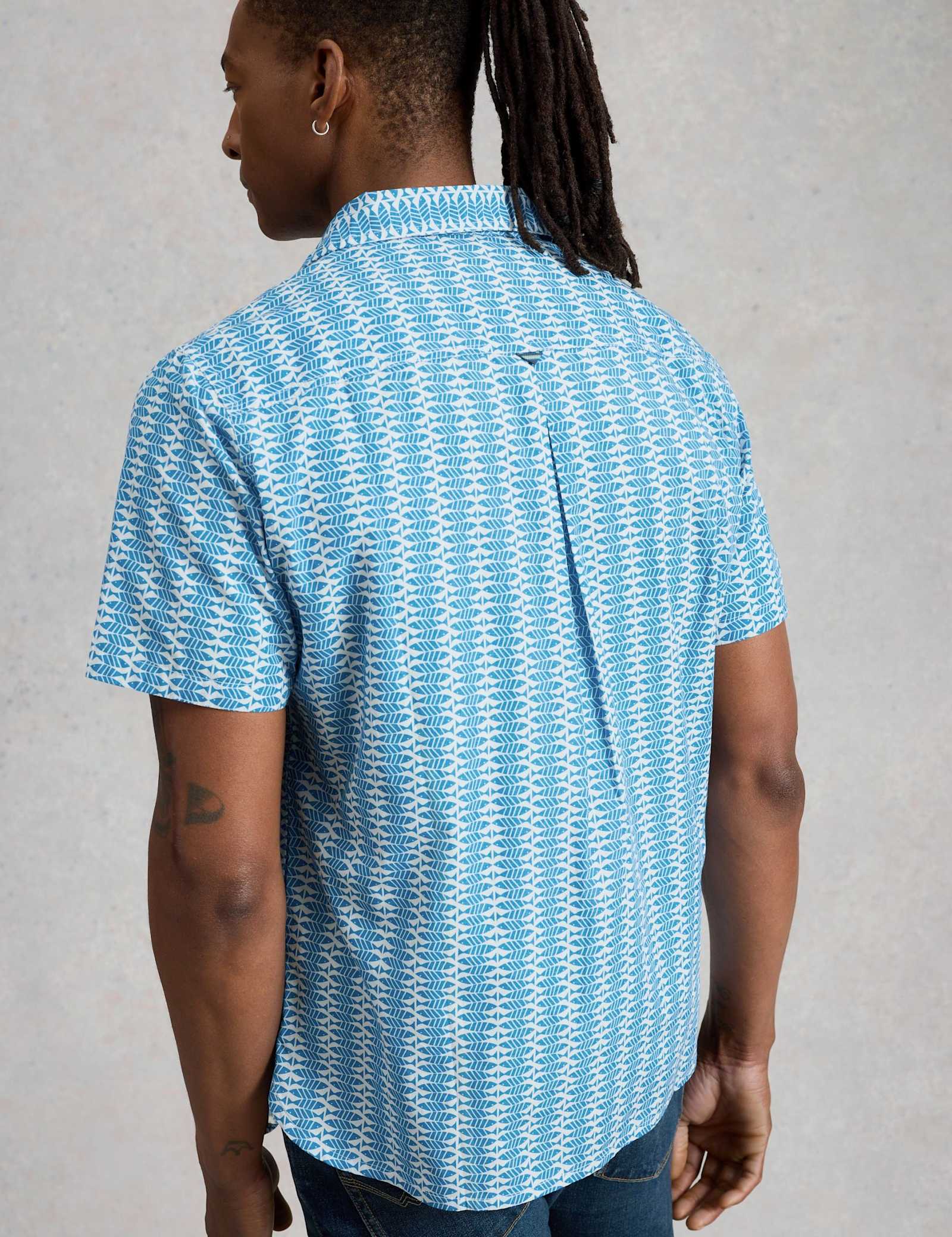 Slim Fit Fish Print Short Sleeve Shirt - image 5