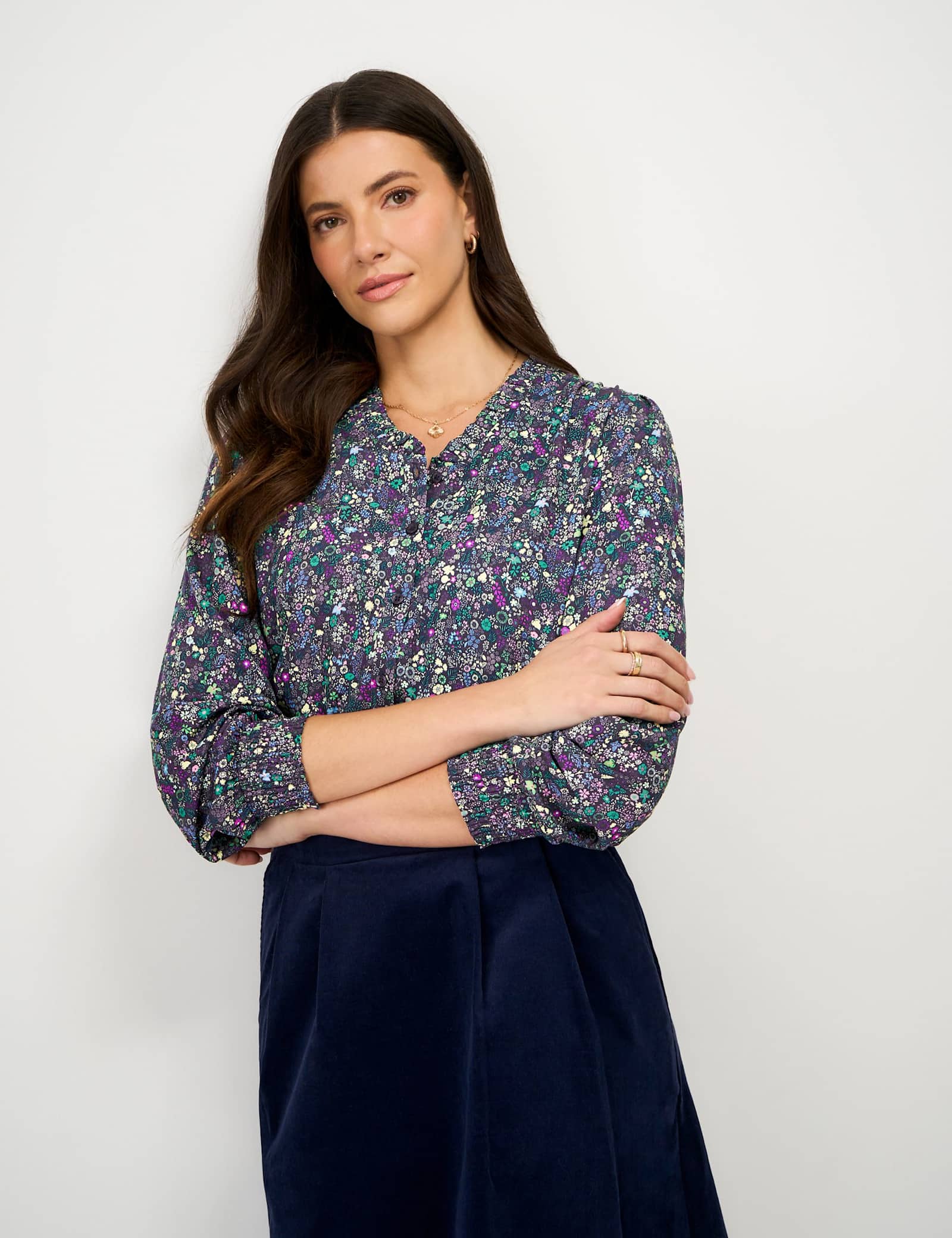 Floral V-Neck Frill Button Through Blouse - image 4