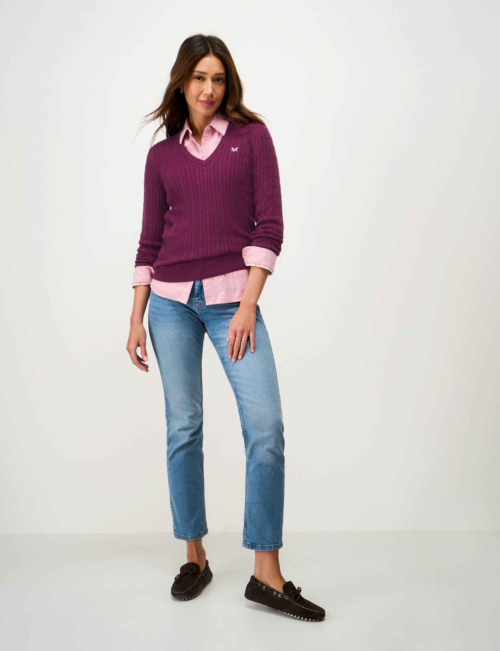 Cotton Rich Cable Knit V-Neck Jumper - image 2
