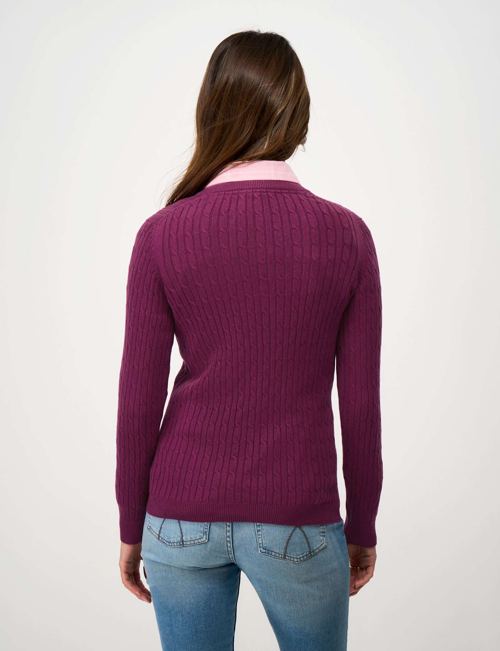 Cotton Rich Cable Knit V-Neck Jumper - image 5