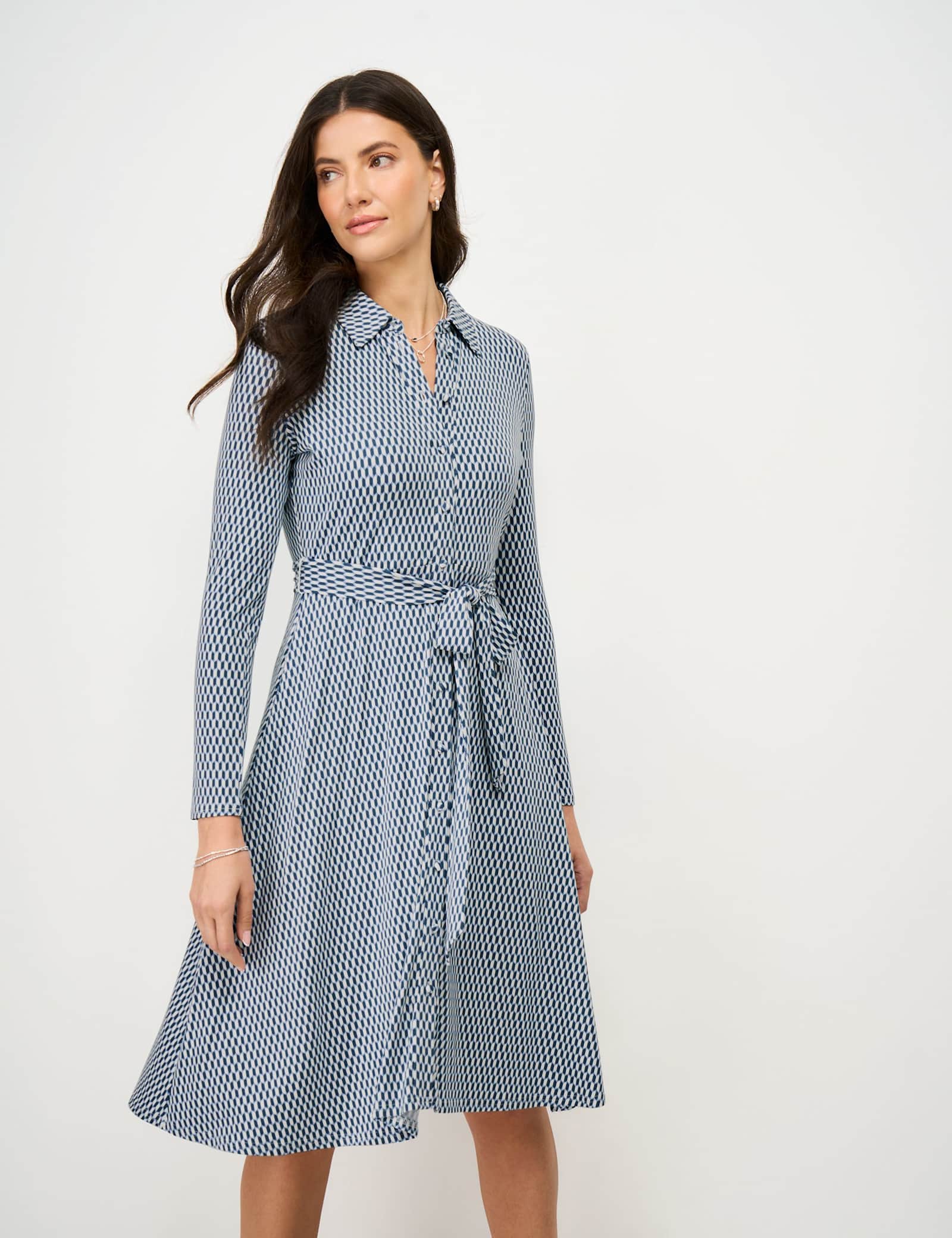 Jersey Geometric Knee Length Shirt Dress - image 2