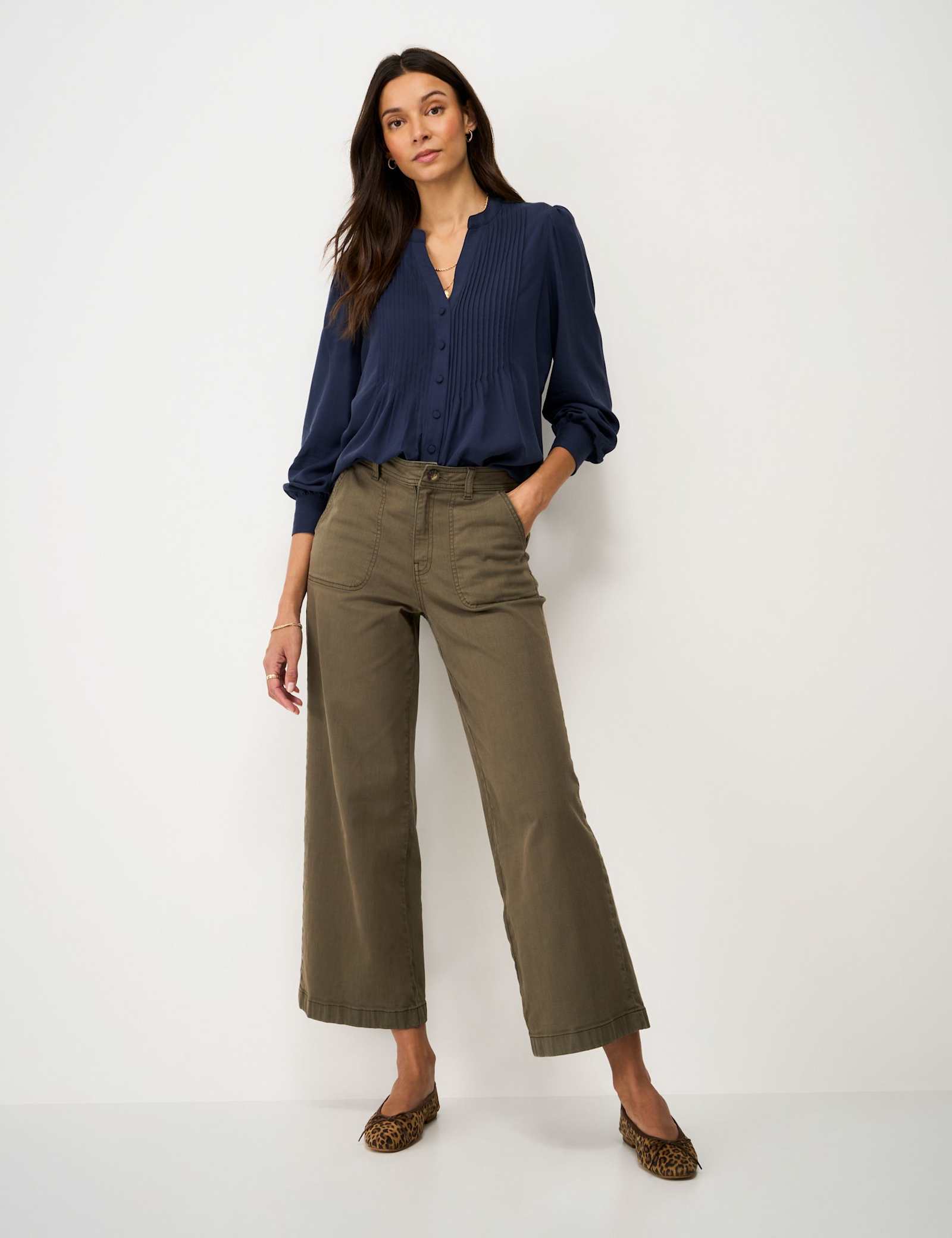 V-Neck Pintuck Blouse with Lyocell - image 4
