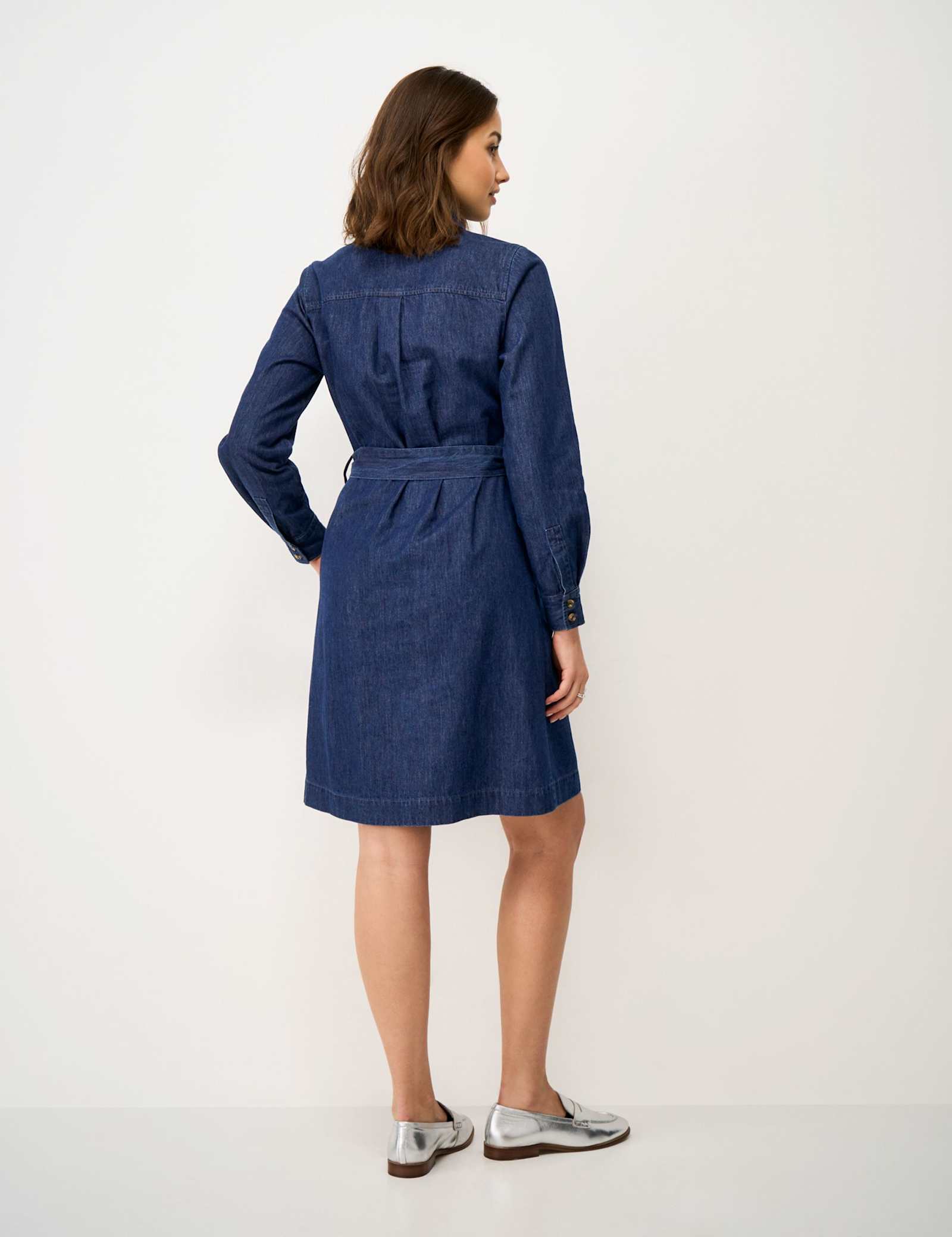 Denim Belted Knee Length Shirt Dress - image 4