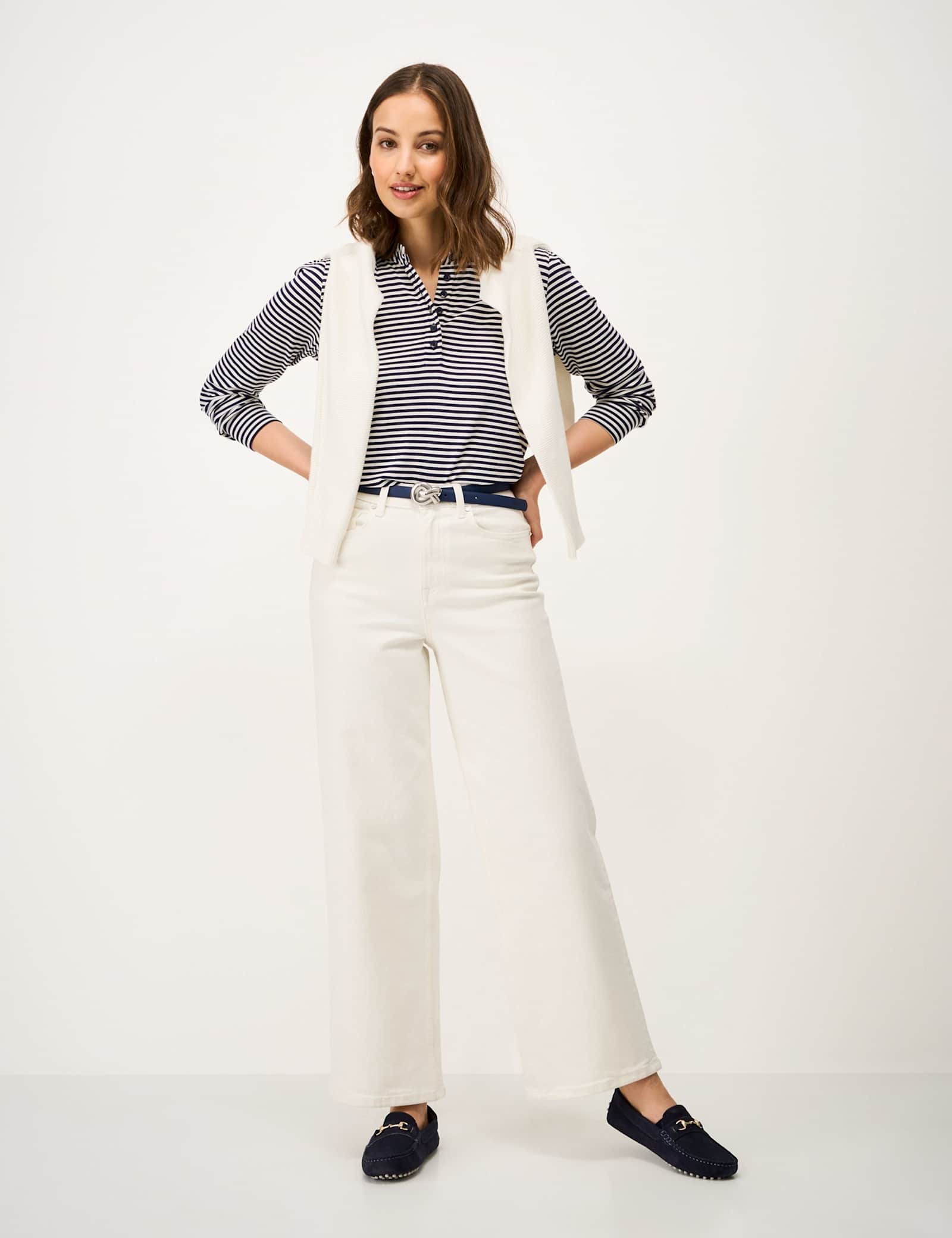 Jersey Striped Frill Neck Blouse - image 4
