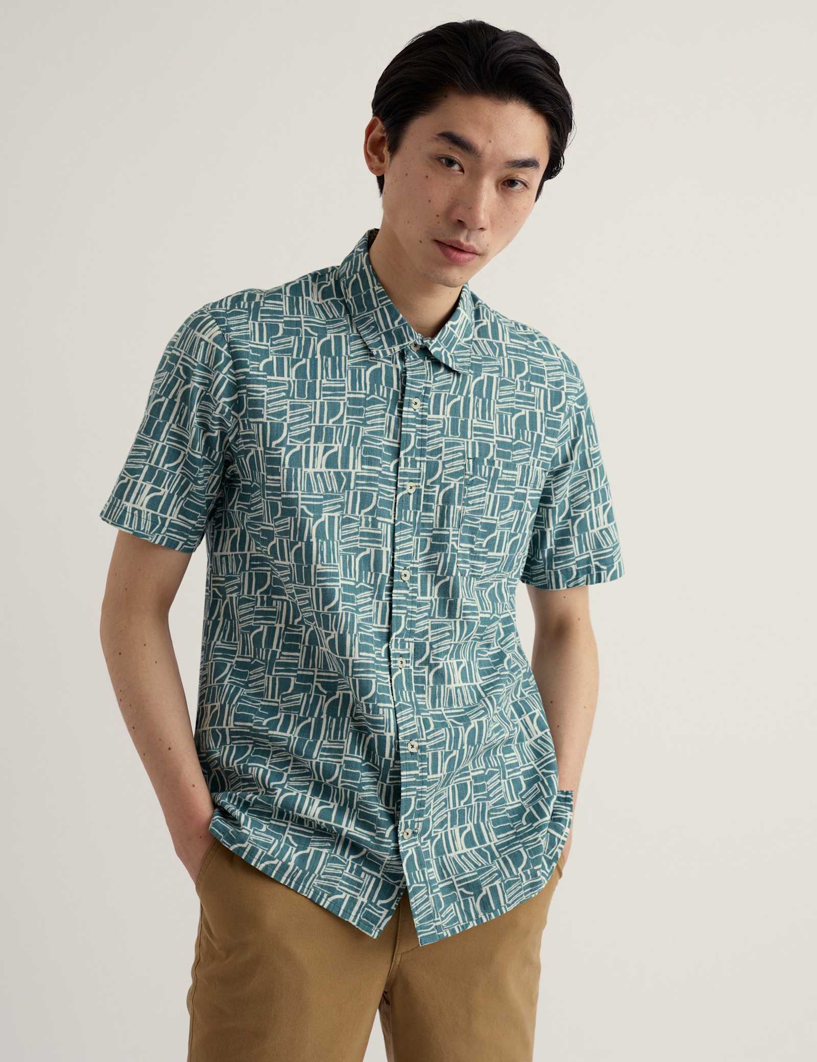 Pure Cotton Geometric Short Sleeve Shirt - image 5