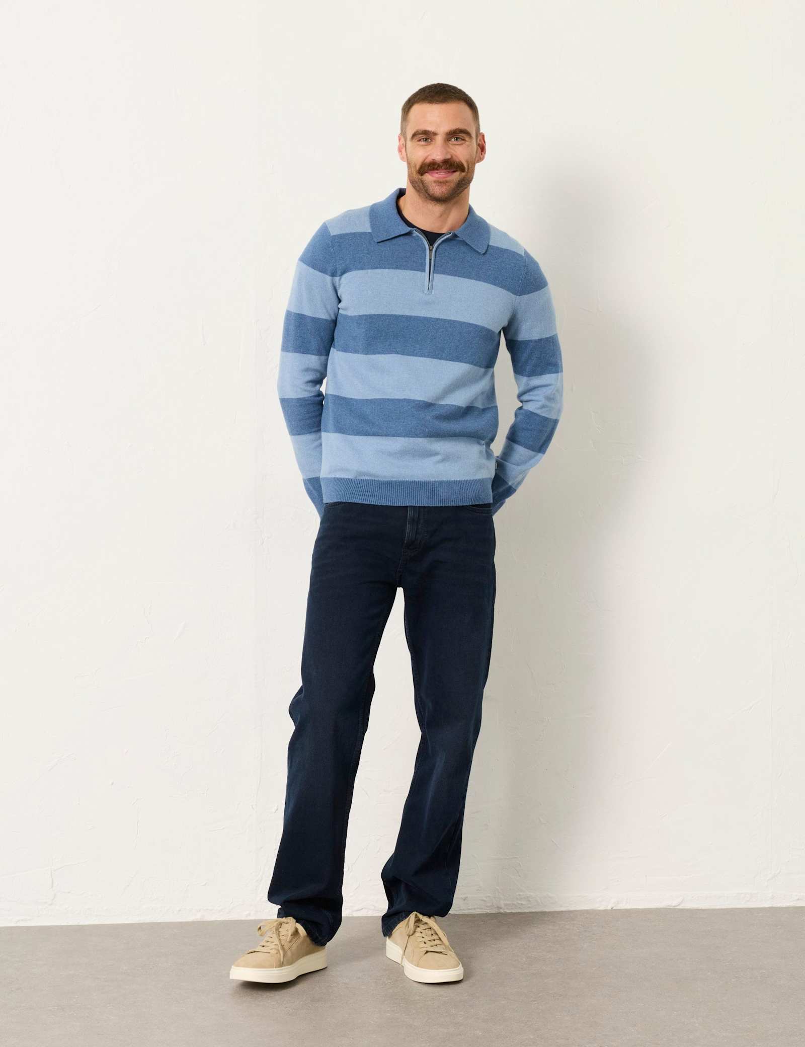 Cotton Rich Tonal Striped Polo Jumper - image 2