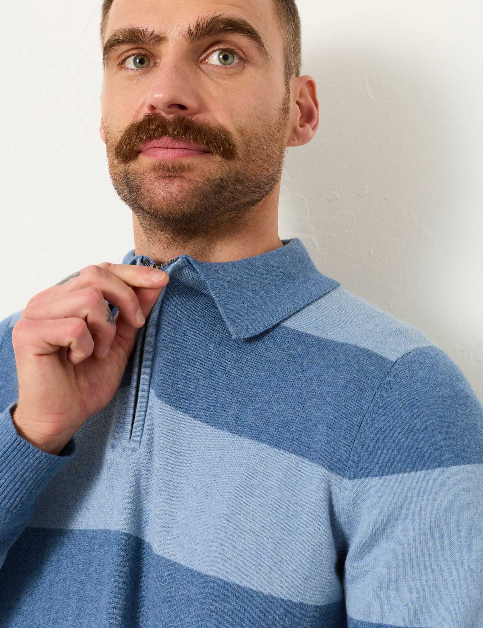 Cotton Rich Tonal Striped Polo Jumper - image 5