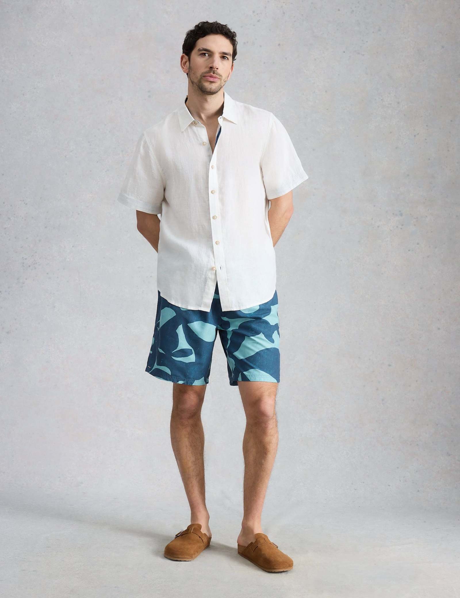 Pocketed Abstract Print Swim Shorts - image 2