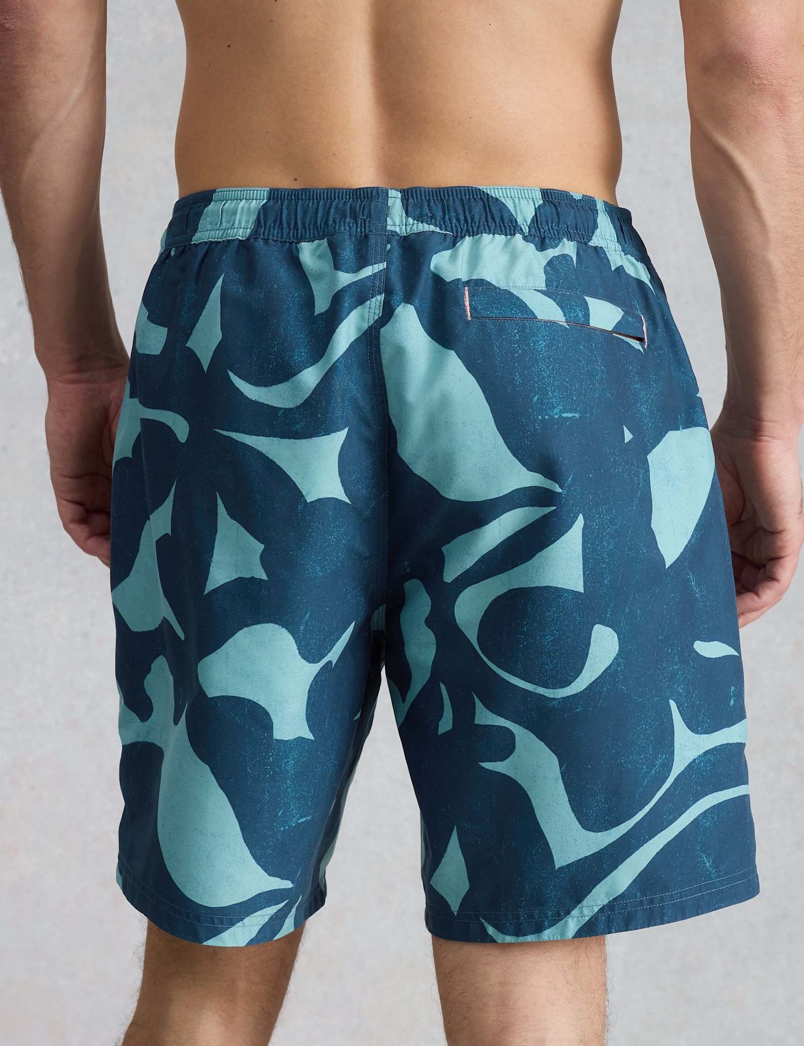 Pocketed Abstract Print Swim Shorts - image 5