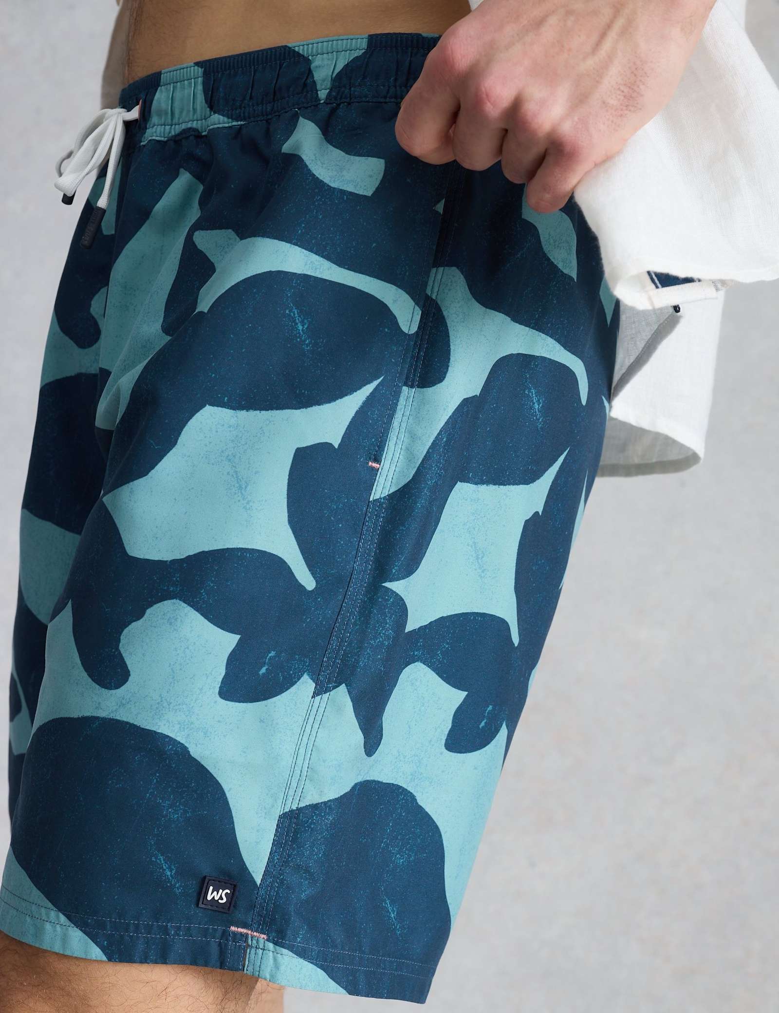 Pocketed Abstract Print Swim Shorts - image 4