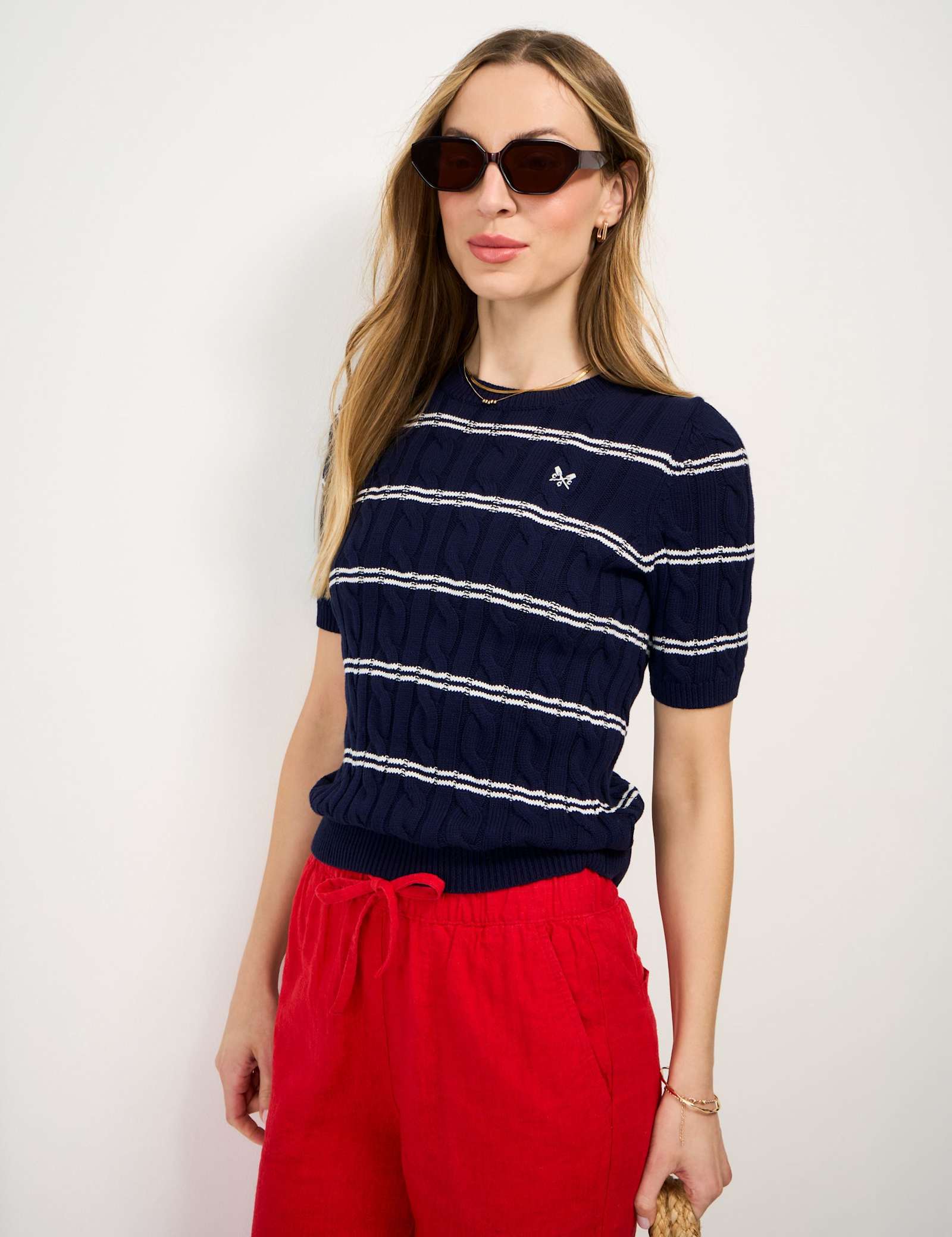 Pure Cotton Cable Striped Knitted Top - image 4