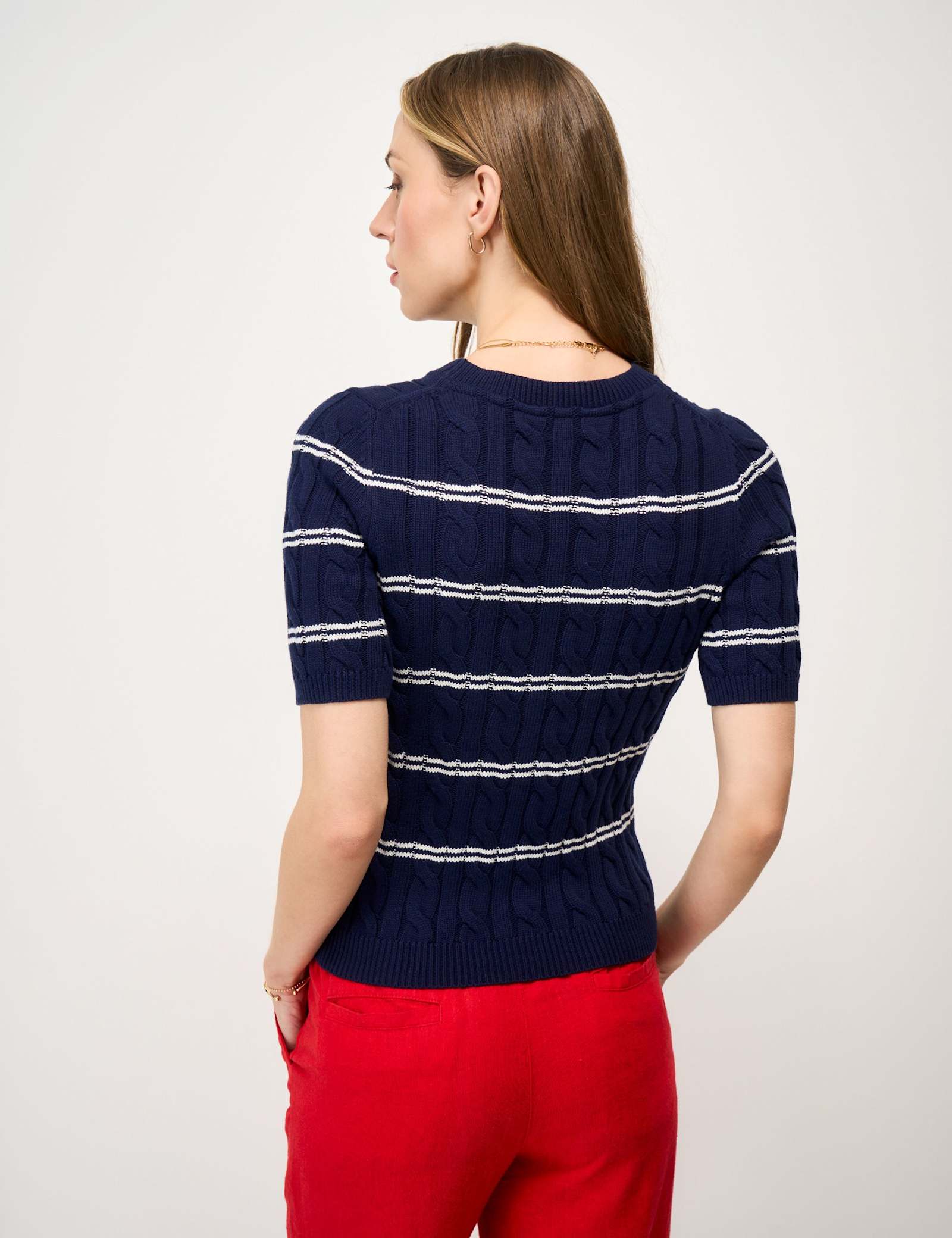Pure Cotton Cable Striped Knitted Top - image 3