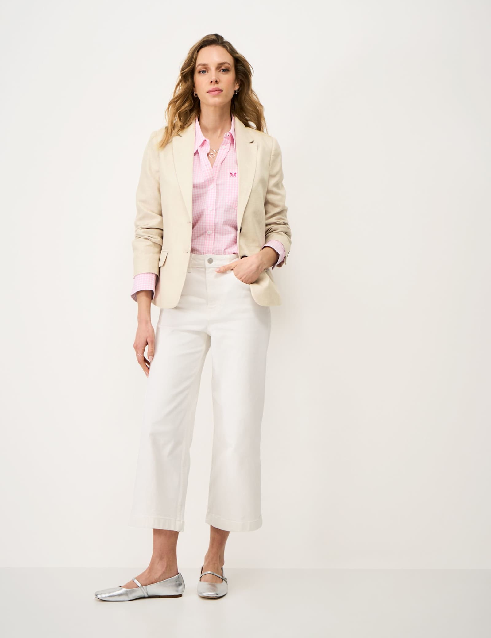 Linen Blend Textured Single Breasted Blazer - image 4