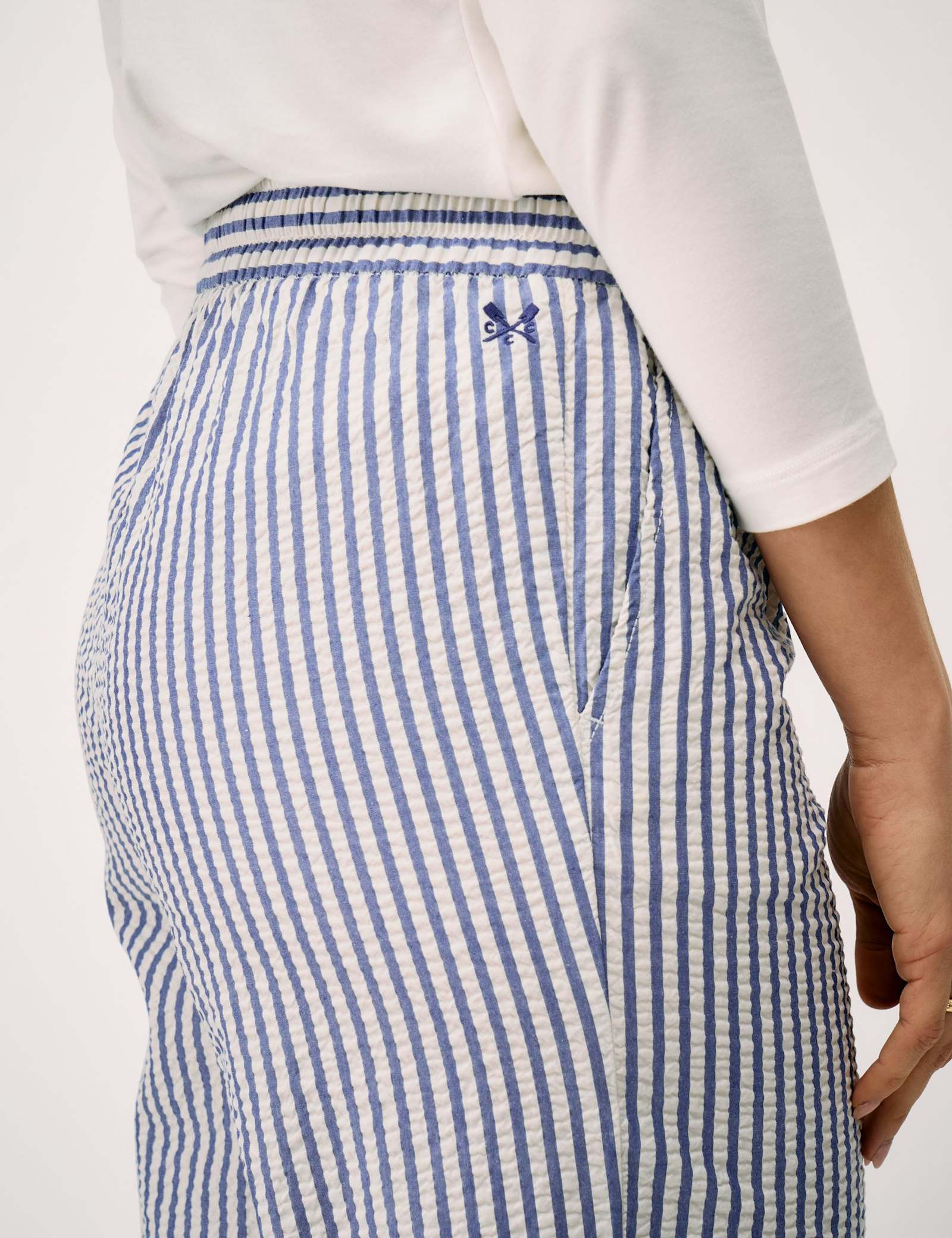 Striped Seersucker Wide Leg Cropped Trousers - image 4