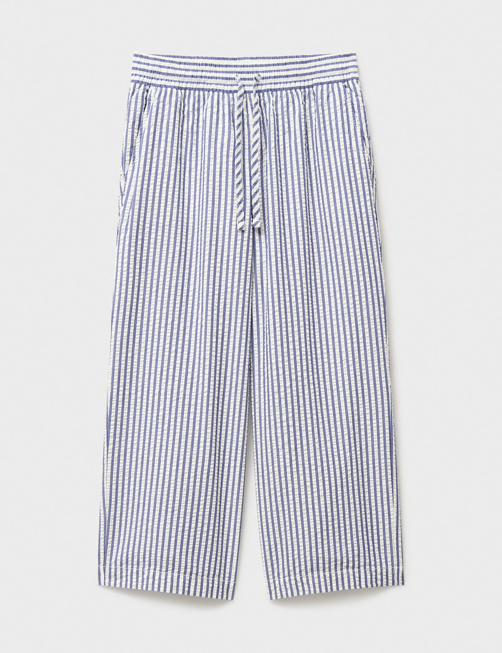 Striped Seersucker Wide Leg Cropped Trousers - image 1